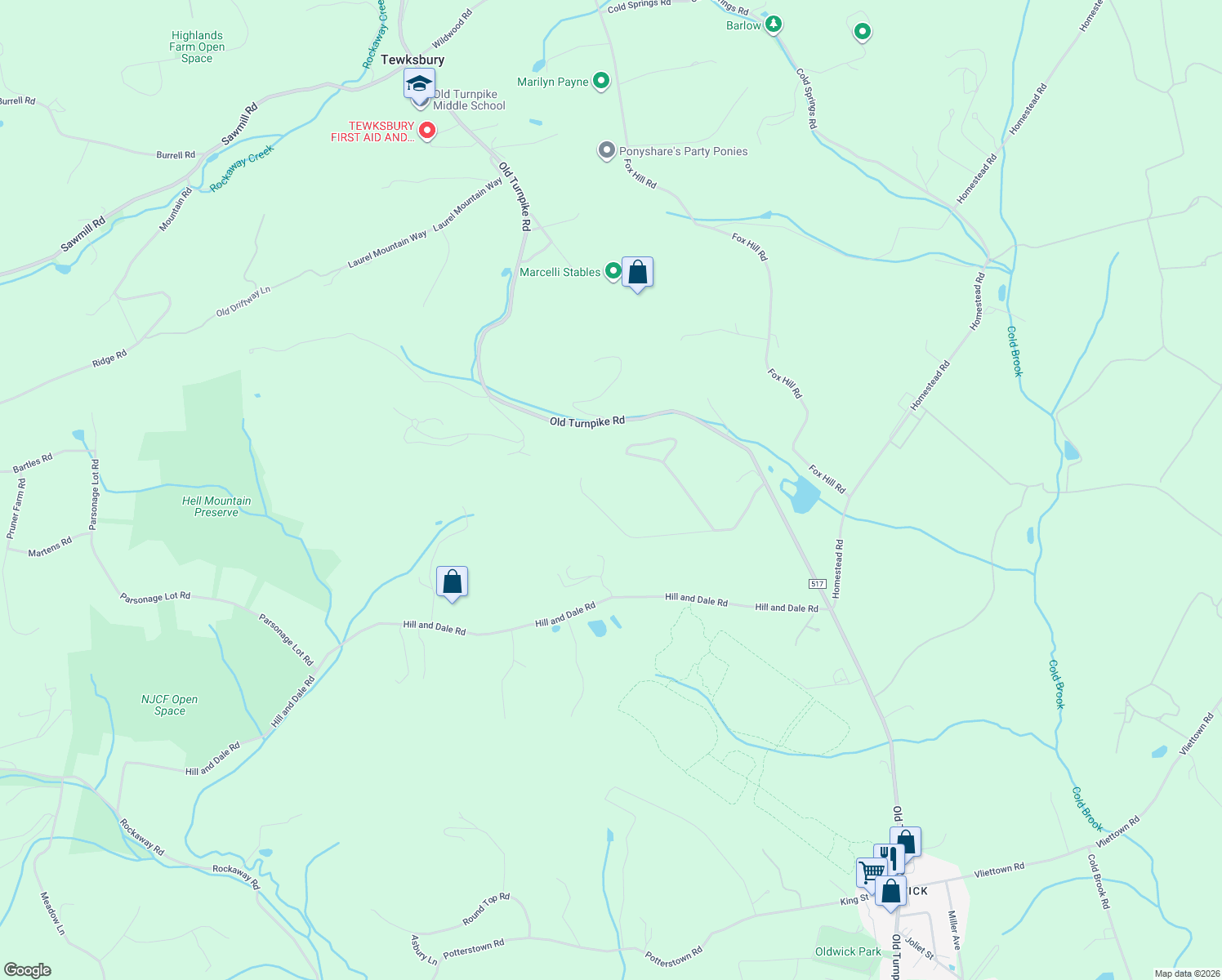 map of restaurants, bars, coffee shops, grocery stores, and more near 125 County Road 517 in Califon