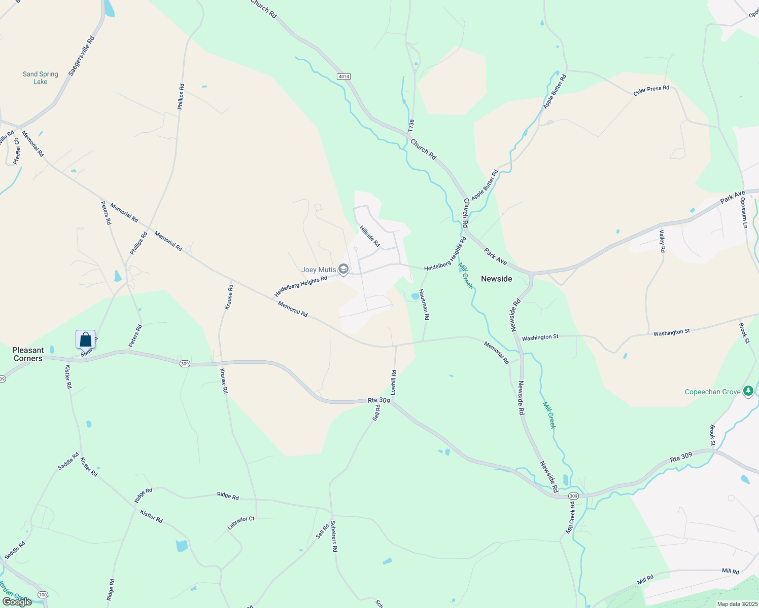 map of restaurants, bars, coffee shops, grocery stores, and more near 5269 Thompson Street in Germansville