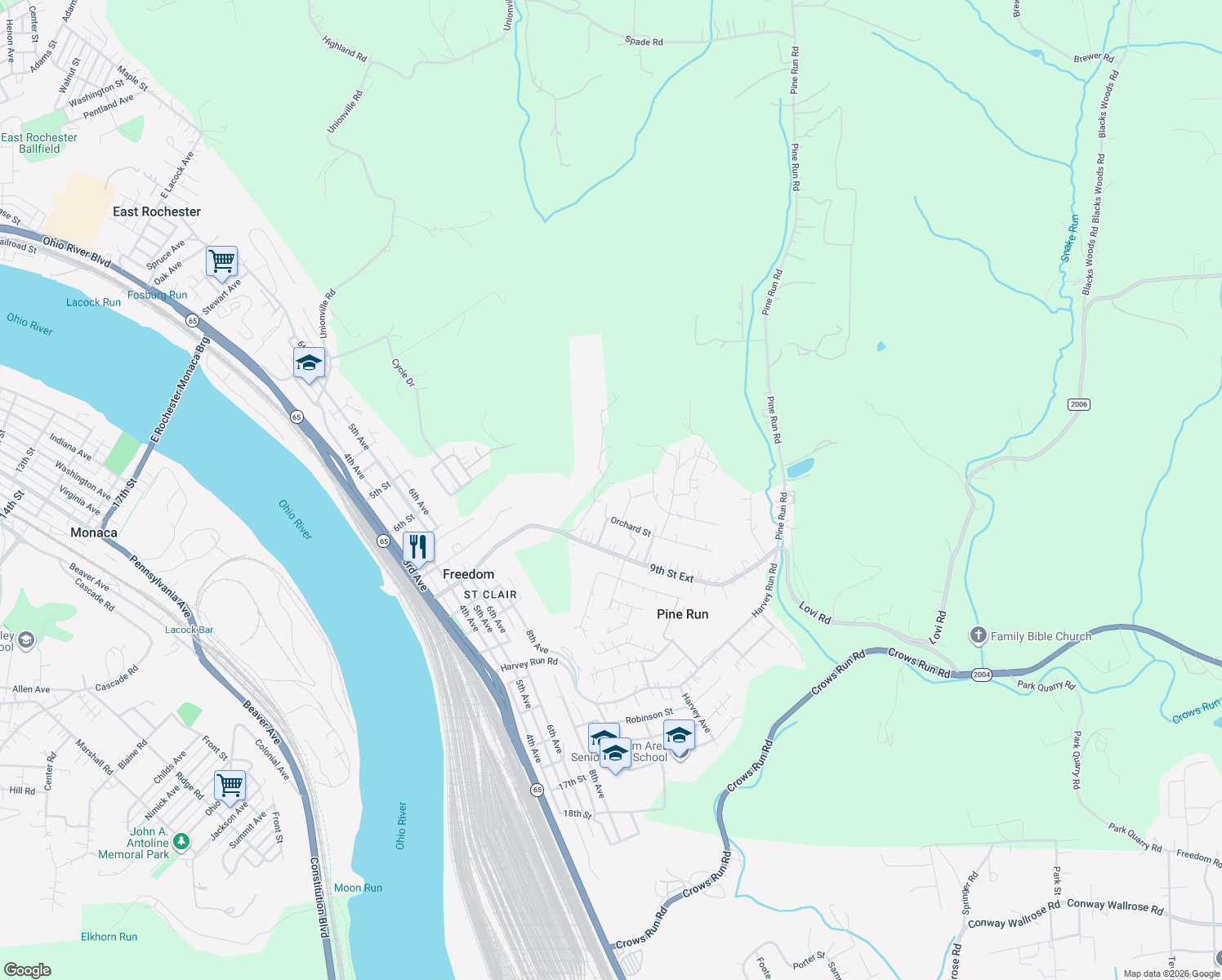 map of restaurants, bars, coffee shops, grocery stores, and more near 120 Locust Lane in Freedom