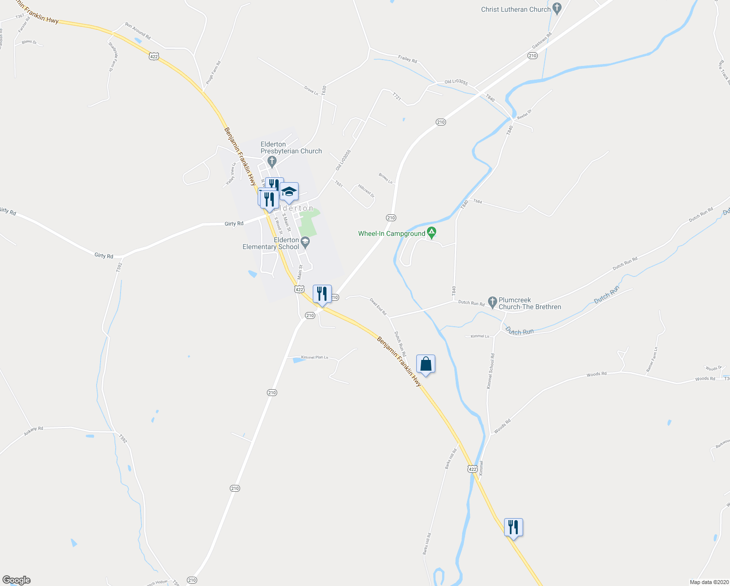 map of restaurants, bars, coffee shops, grocery stores, and more near 130 Dead End Road in Shelocta