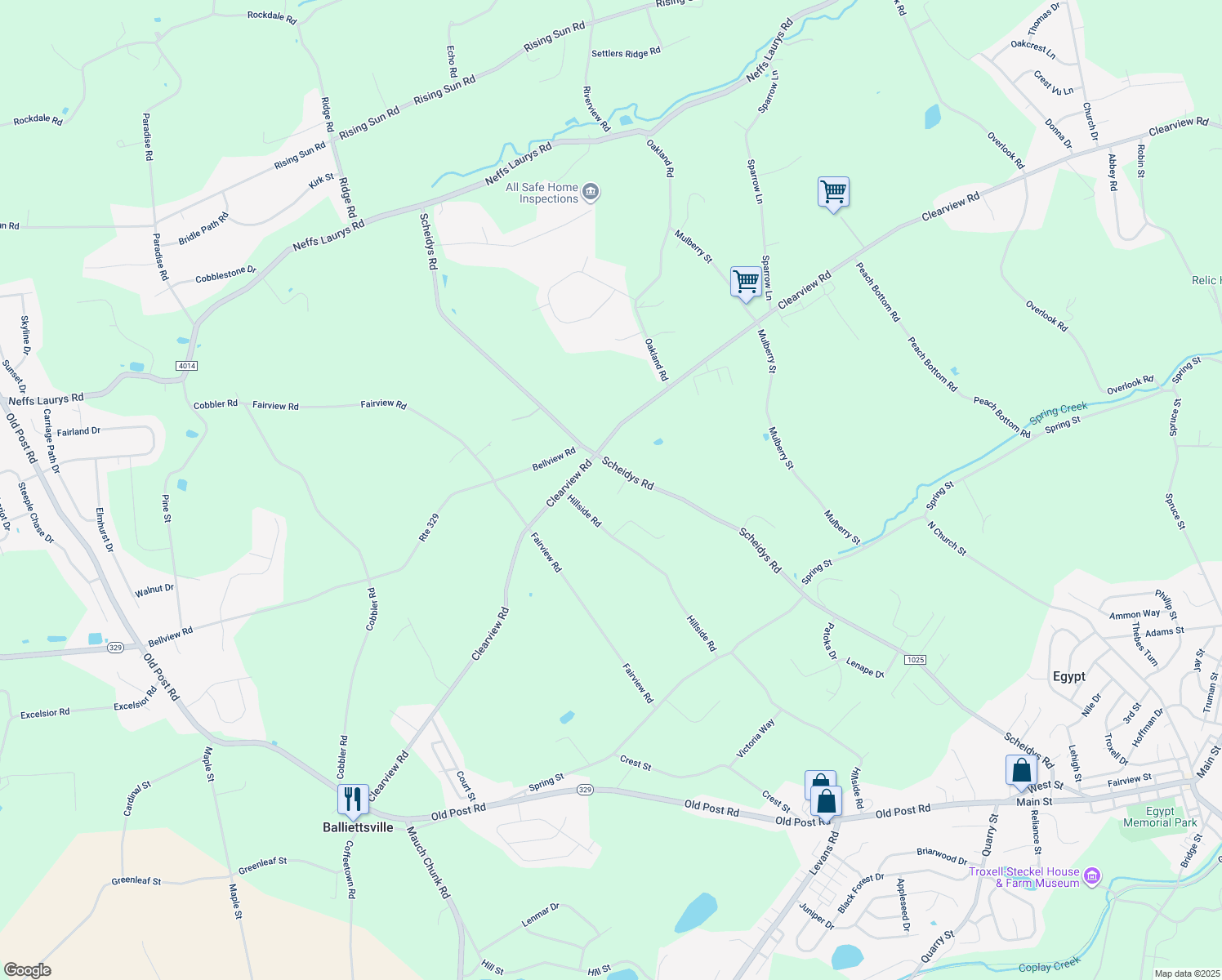 map of restaurants, bars, coffee shops, grocery stores, and more near 4852 Scheidys Road in Coplay