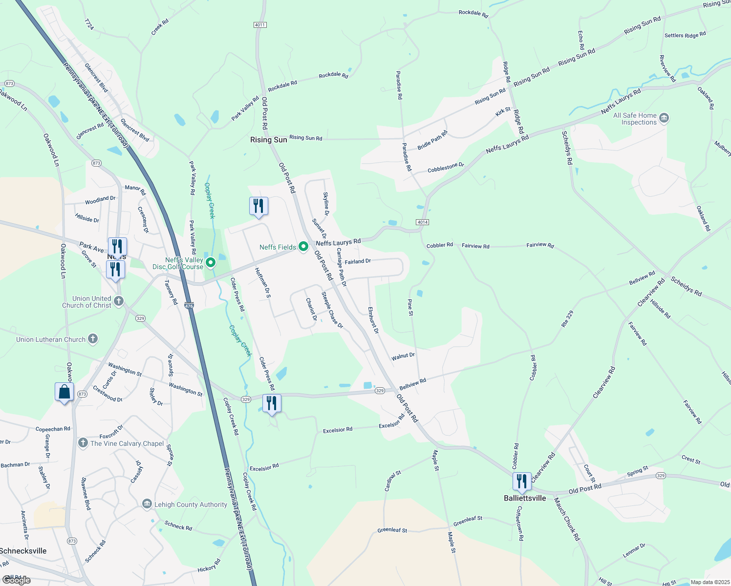 map of restaurants, bars, coffee shops, grocery stores, and more near 5222 Elmhurst Drive in Schnecksville