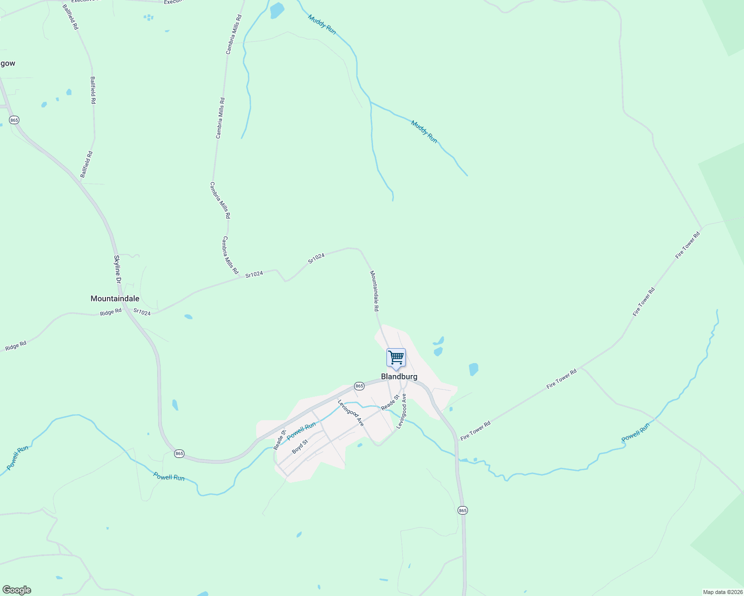 map of restaurants, bars, coffee shops, grocery stores, and more near 1202 Mountaindale Road in Fallentimber