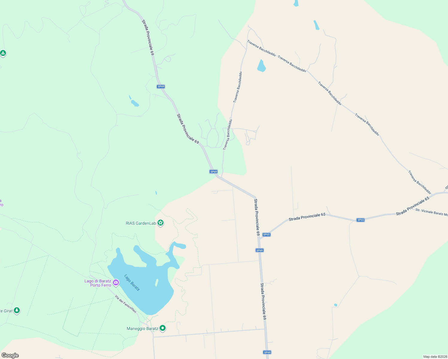 map of restaurants, bars, coffee shops, grocery stores, and more near Strada Provinciale 69 in Città metropolitana di Sassari