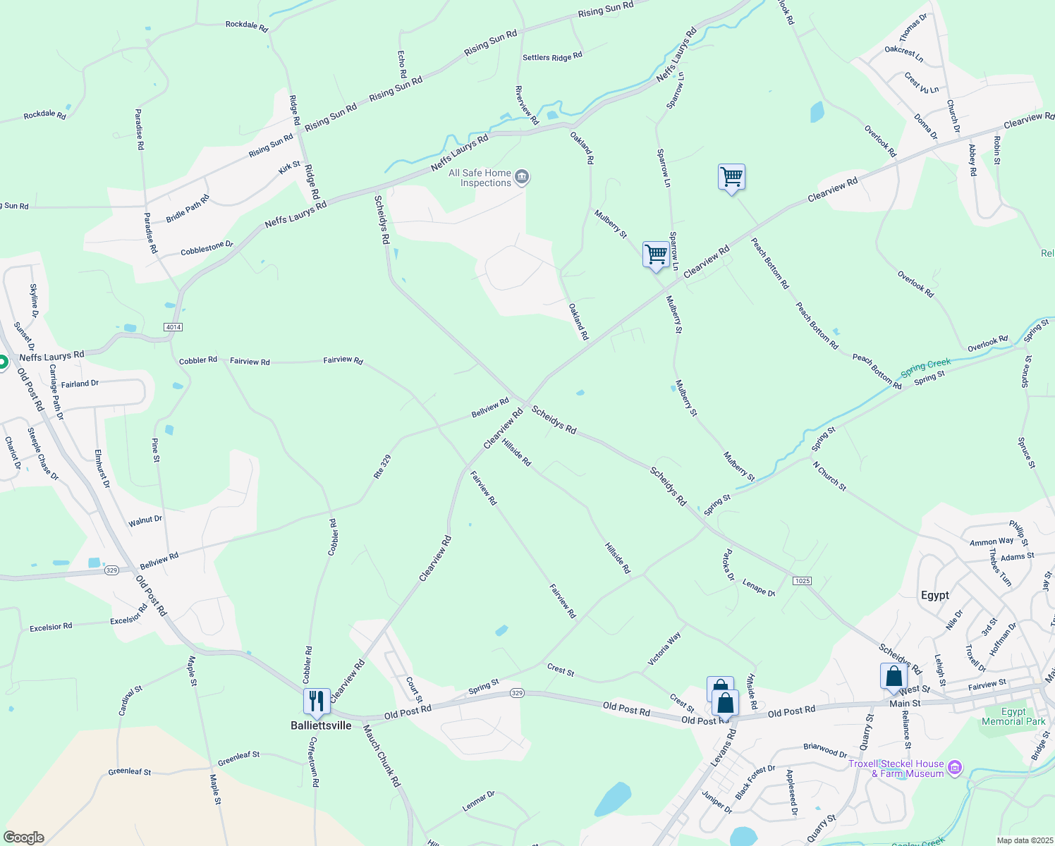 map of restaurants, bars, coffee shops, grocery stores, and more near 2406 Clearview Rd in Coplay