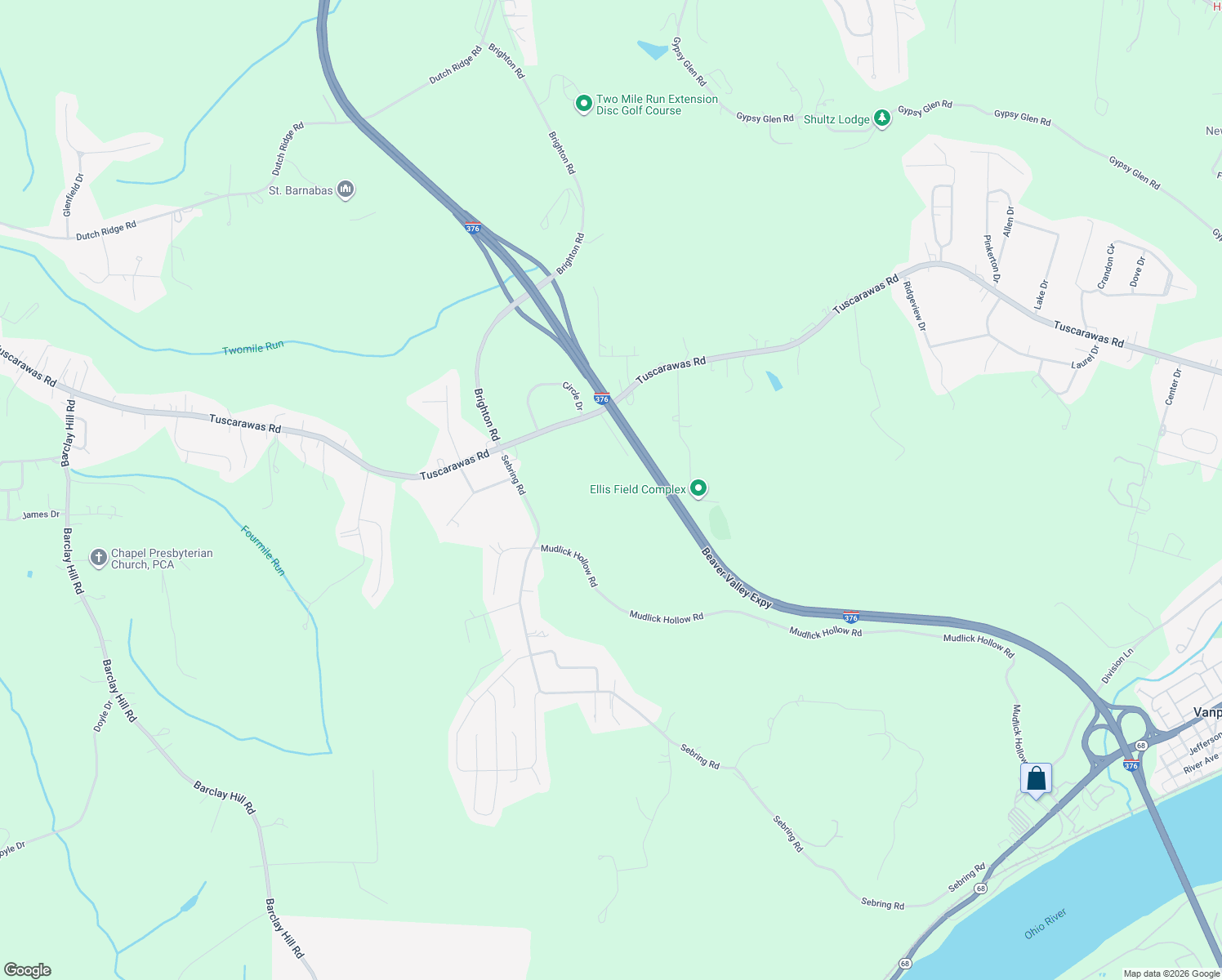 map of restaurants, bars, coffee shops, grocery stores, and more near 2345 Tuscarawas Road in Beaver