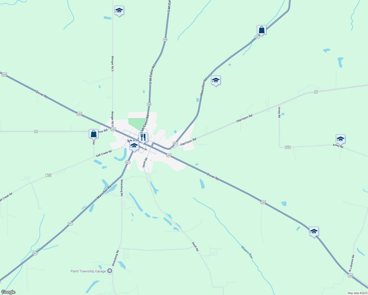 map of restaurants, bars, coffee shops, grocery stores, and more near 16329 Harrison Road in Navarre