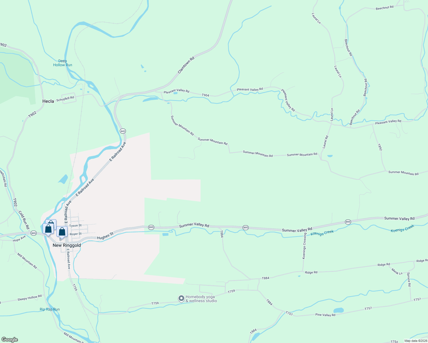 map of restaurants, bars, coffee shops, grocery stores, and more near 62 Summer Mountain Road in New Ringgold
