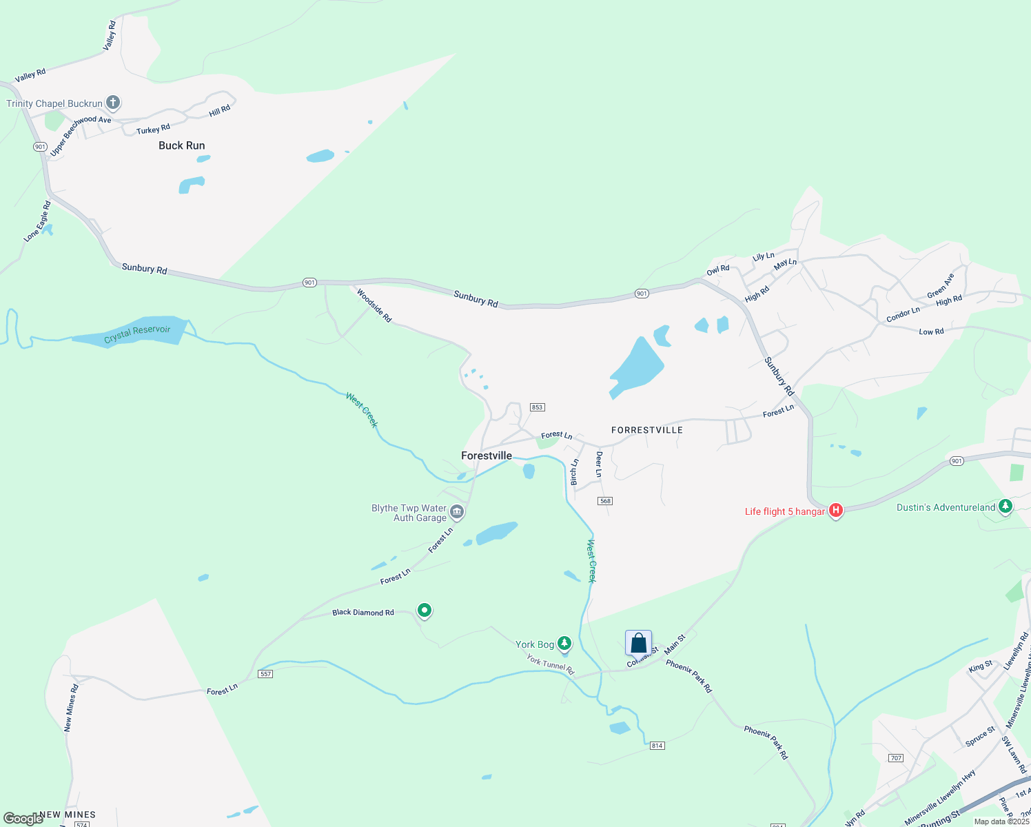 map of restaurants, bars, coffee shops, grocery stores, and more near 44 White Lane in Pottsville