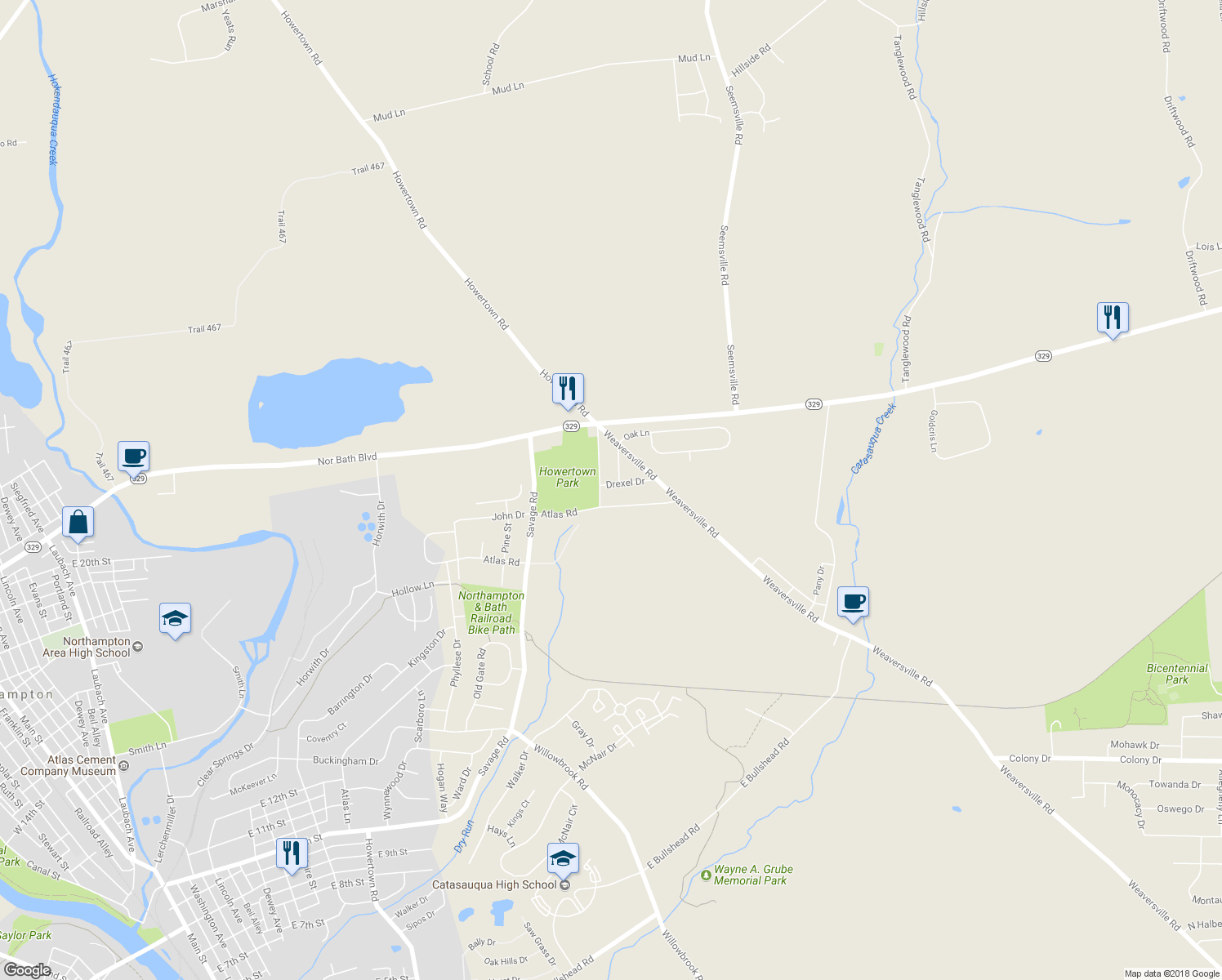 map of restaurants, bars, coffee shops, grocery stores, and more near 8 Drexel Drive in Northampton