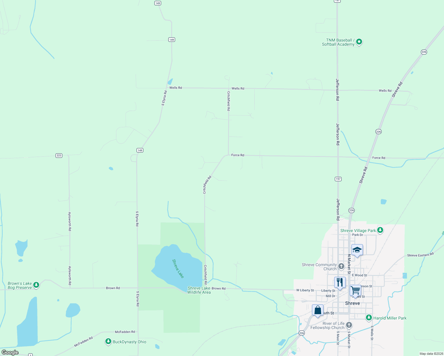 map of restaurants, bars, coffee shops, grocery stores, and more near 8600 Critchfield Rd in Shreve