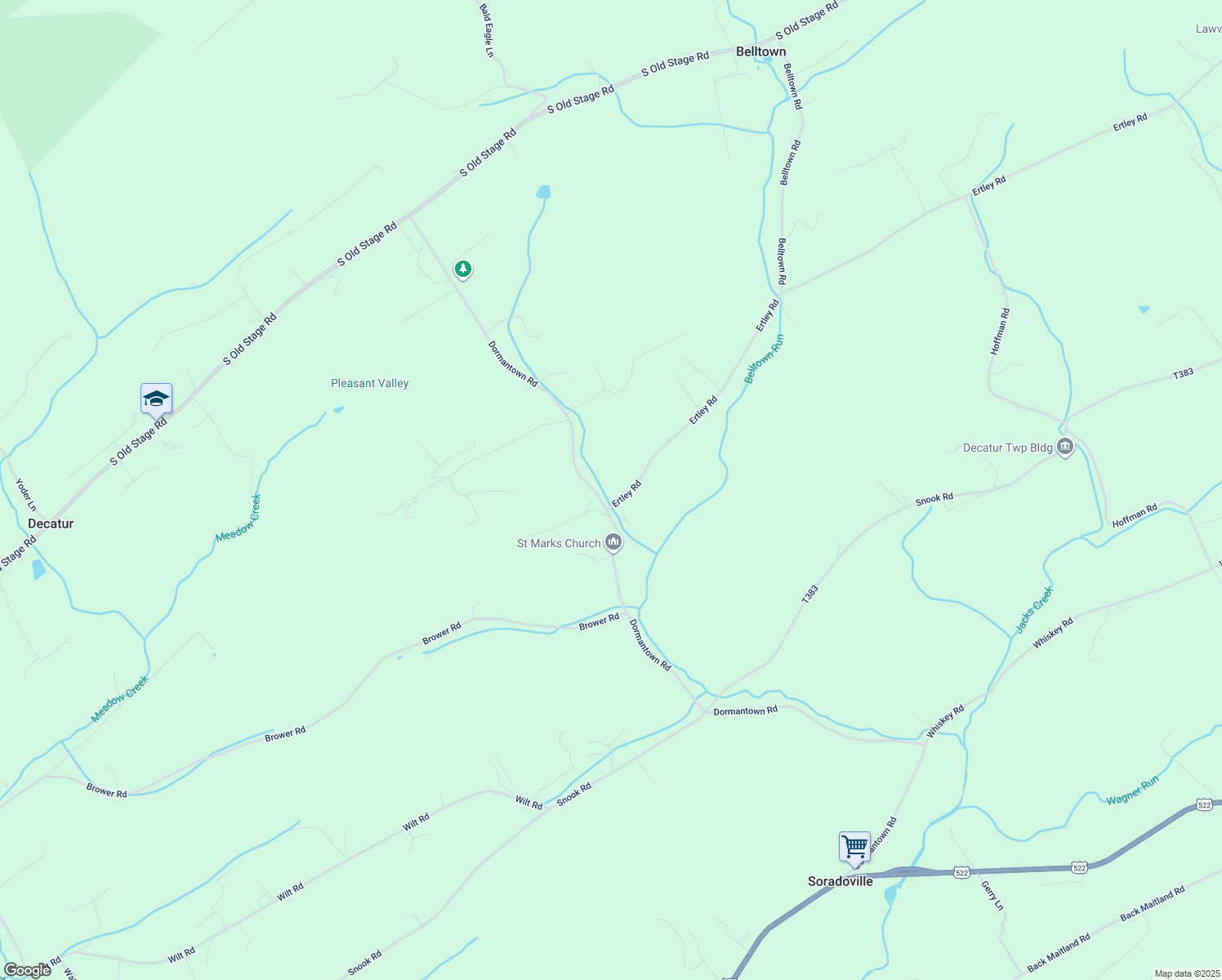 map of restaurants, bars, coffee shops, grocery stores, and more near 37 Ertley Road in McClure