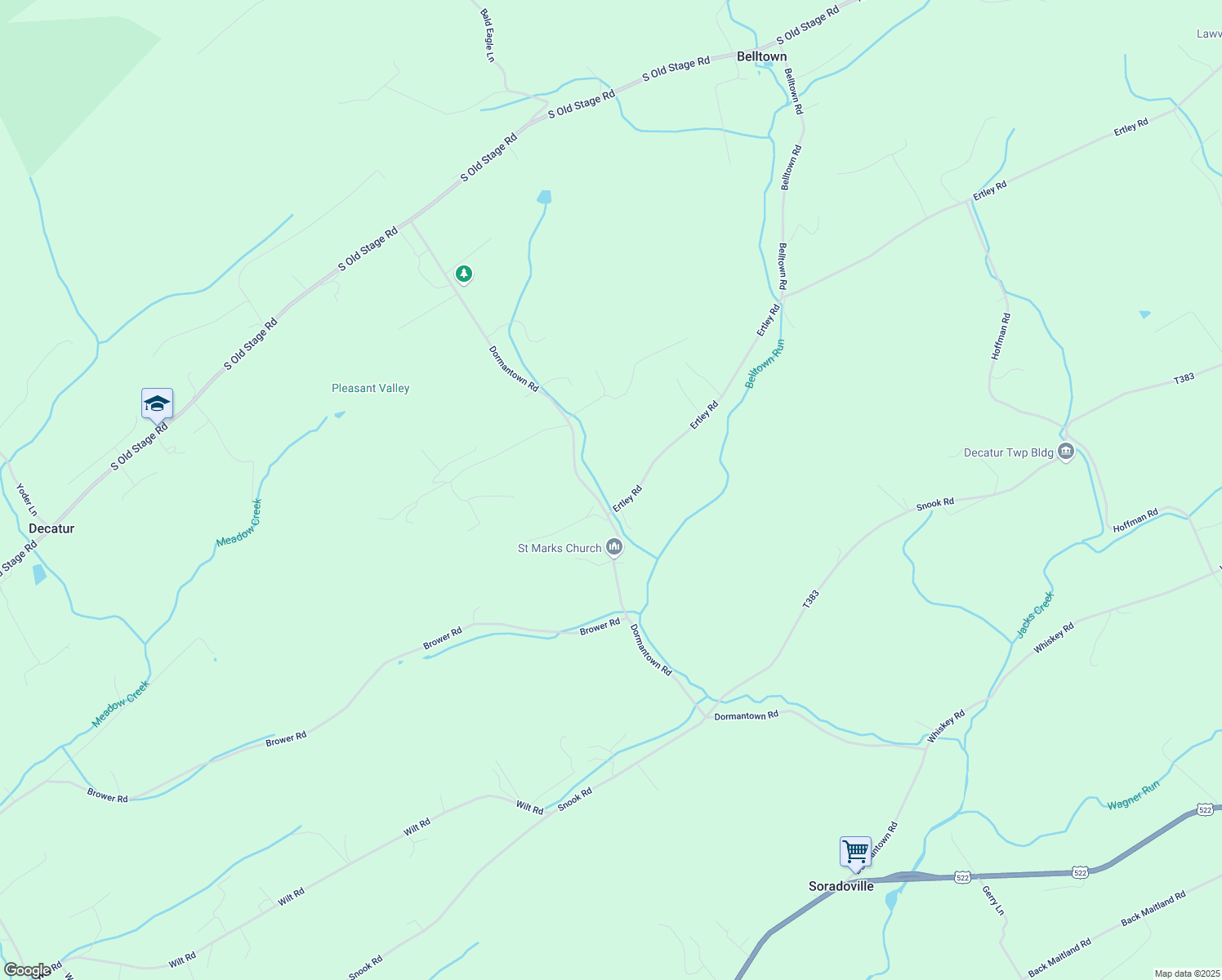 map of restaurants, bars, coffee shops, grocery stores, and more near 37 Ertley Road in McClure