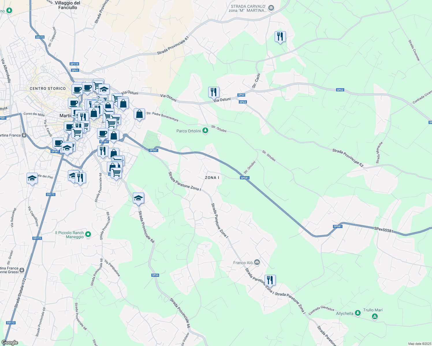 map of restaurants, bars, coffee shops, grocery stores, and more near in Provincia di Taranto