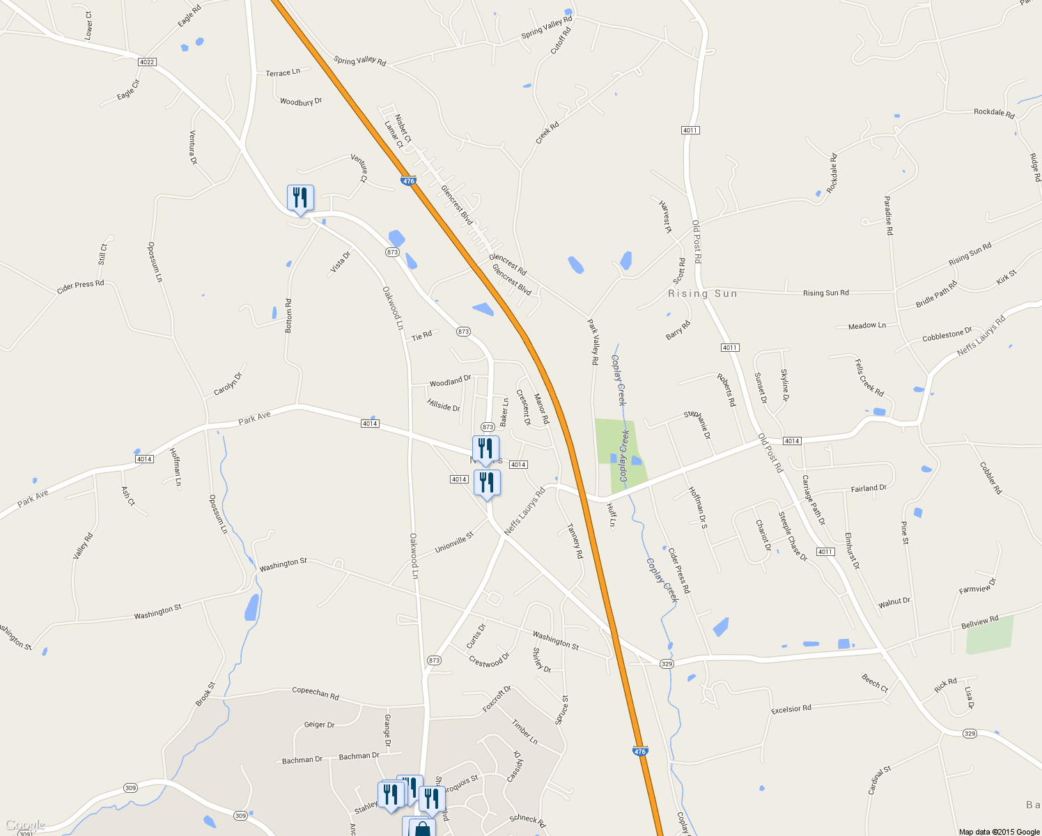 map of restaurants, bars, coffee shops, grocery stores, and more near 5738 Crescent Drive in Schnecksville