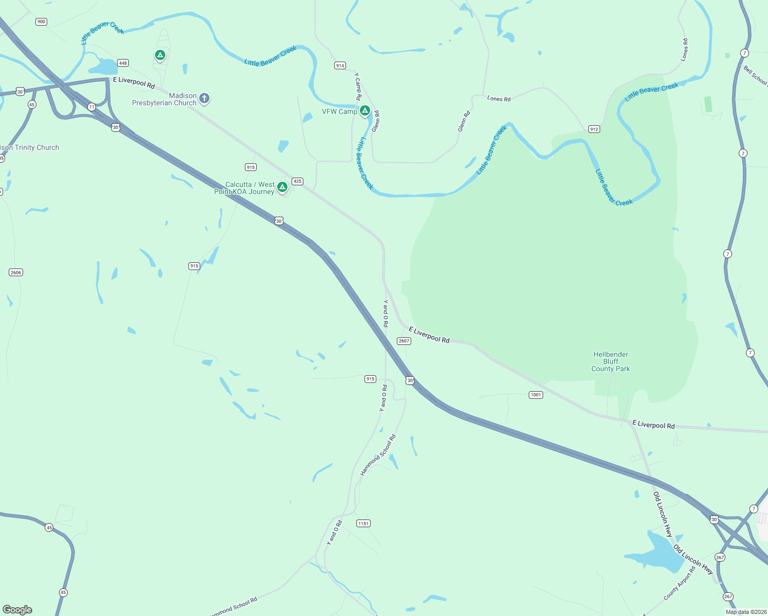 map of restaurants, bars, coffee shops, grocery stores, and more near 44031 Y and O Road in Wellsville