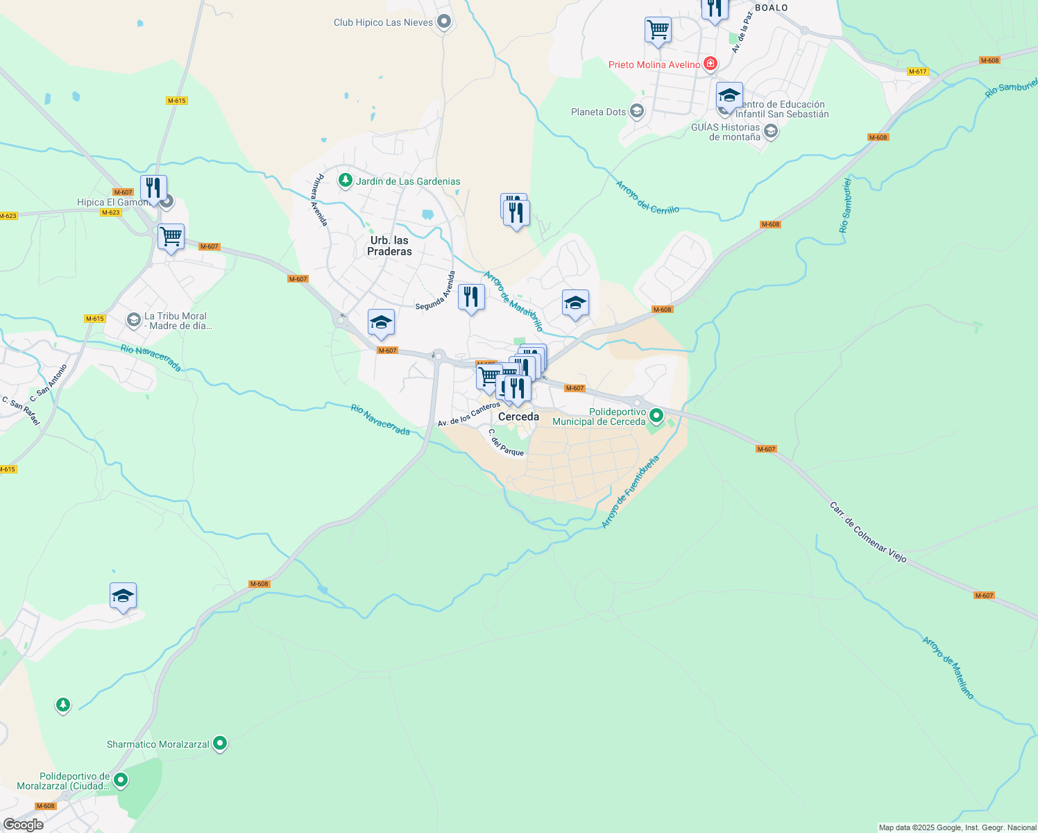 map of restaurants, bars, coffee shops, grocery stores, and more near in Cerceda