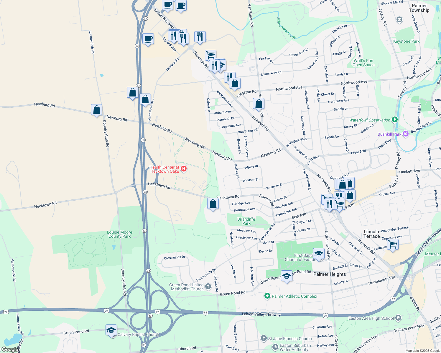map of restaurants, bars, coffee shops, grocery stores, and more near 3129 Val Vista Dr in Easton