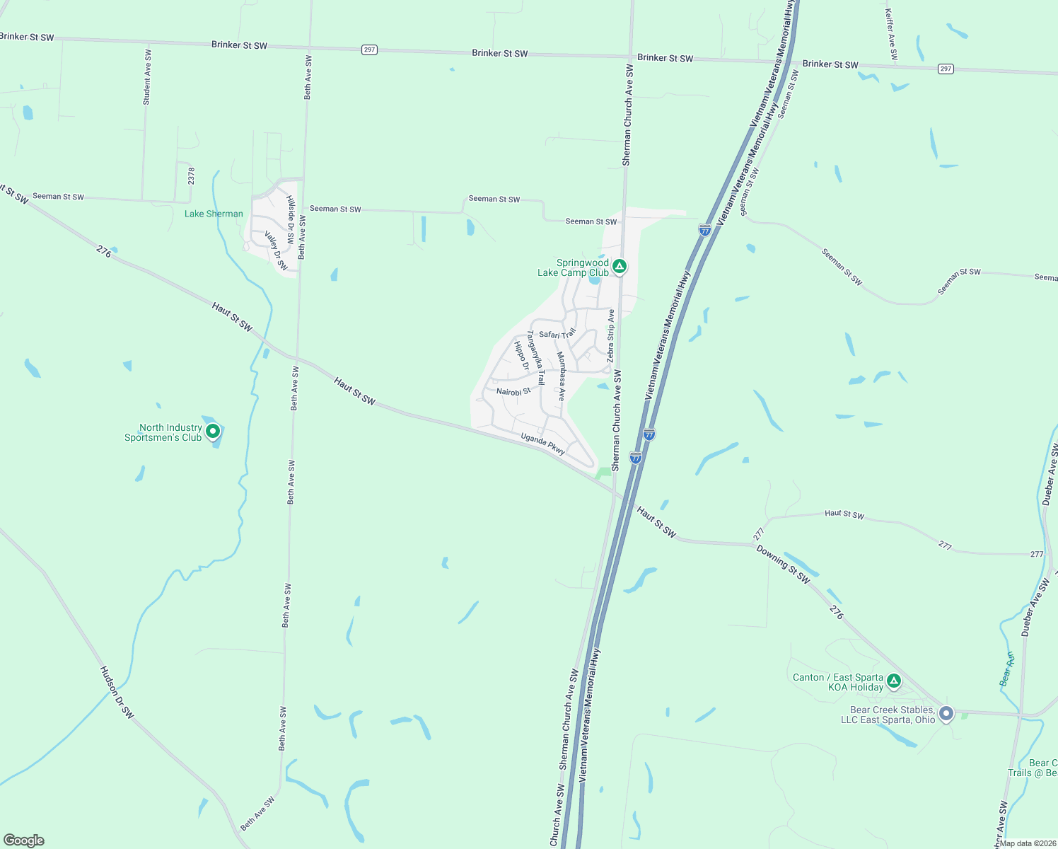 map of restaurants, bars, coffee shops, grocery stores, and more near Zambesi Street in East Sparta