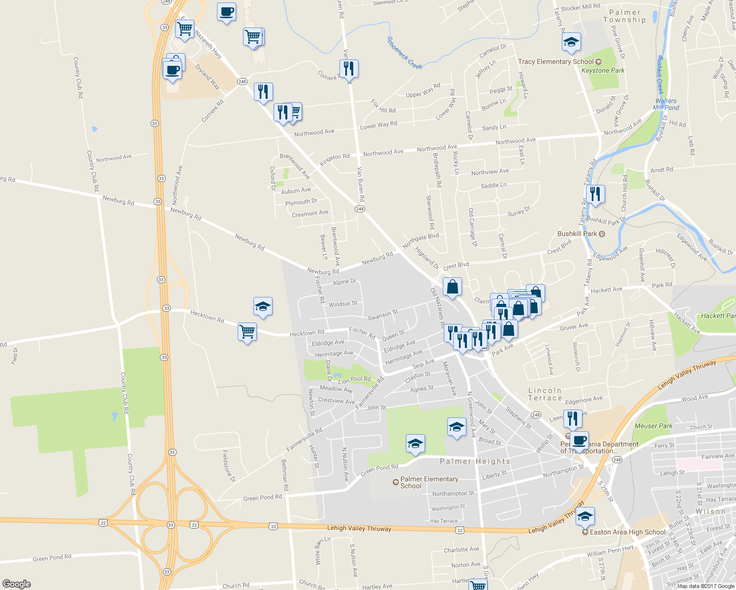 map of restaurants, bars, coffee shops, grocery stores, and more near 15 Alpine Drive in Easton