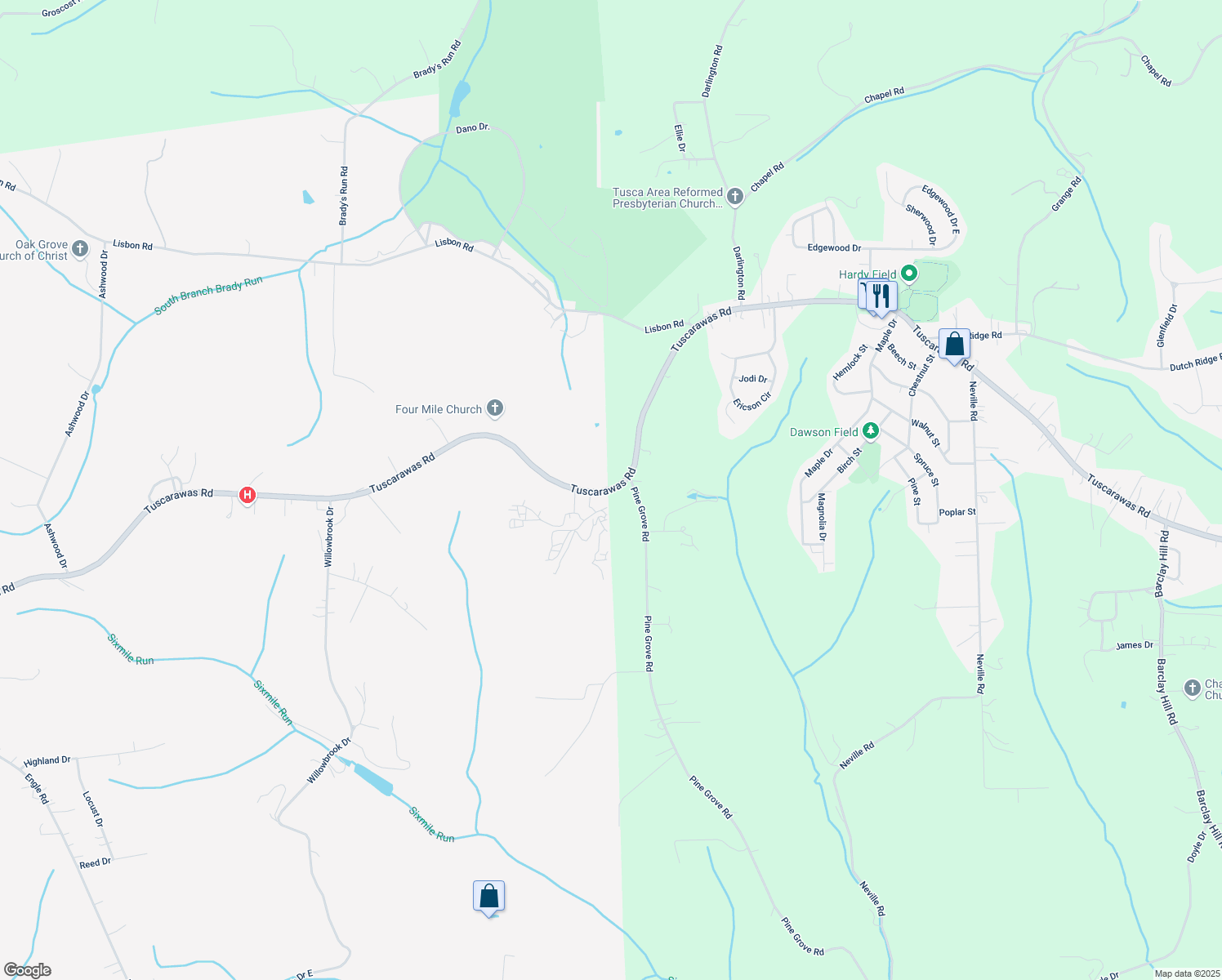 map of restaurants, bars, coffee shops, grocery stores, and more near 5910 Tuscarawas Road in Beaver