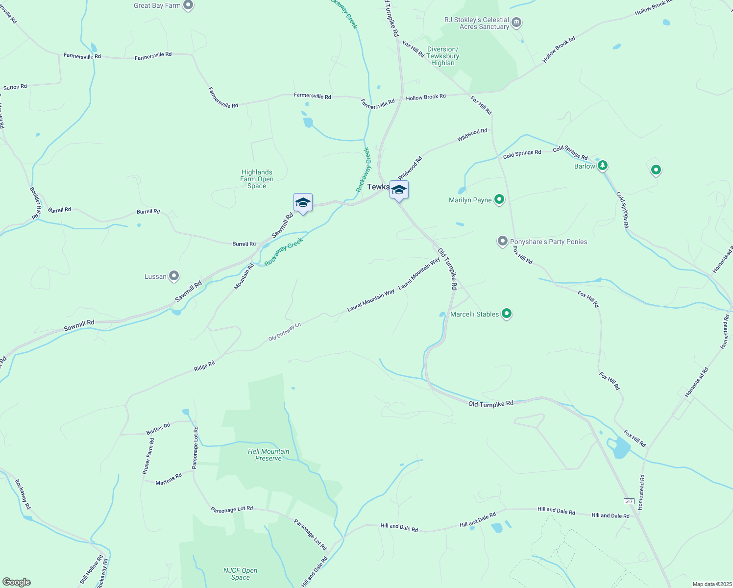 map of restaurants, bars, coffee shops, grocery stores, and more near 21 Laurel Mountain Way in Califon