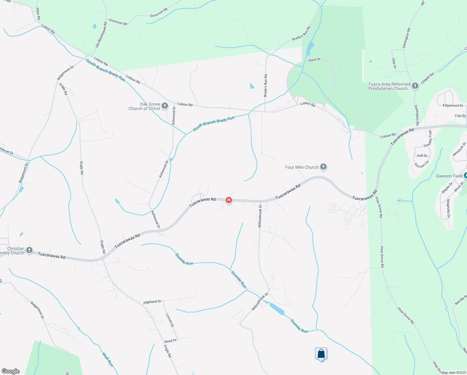 map of restaurants, bars, coffee shops, grocery stores, and more near 6118 Tuscarawas Road in Industry