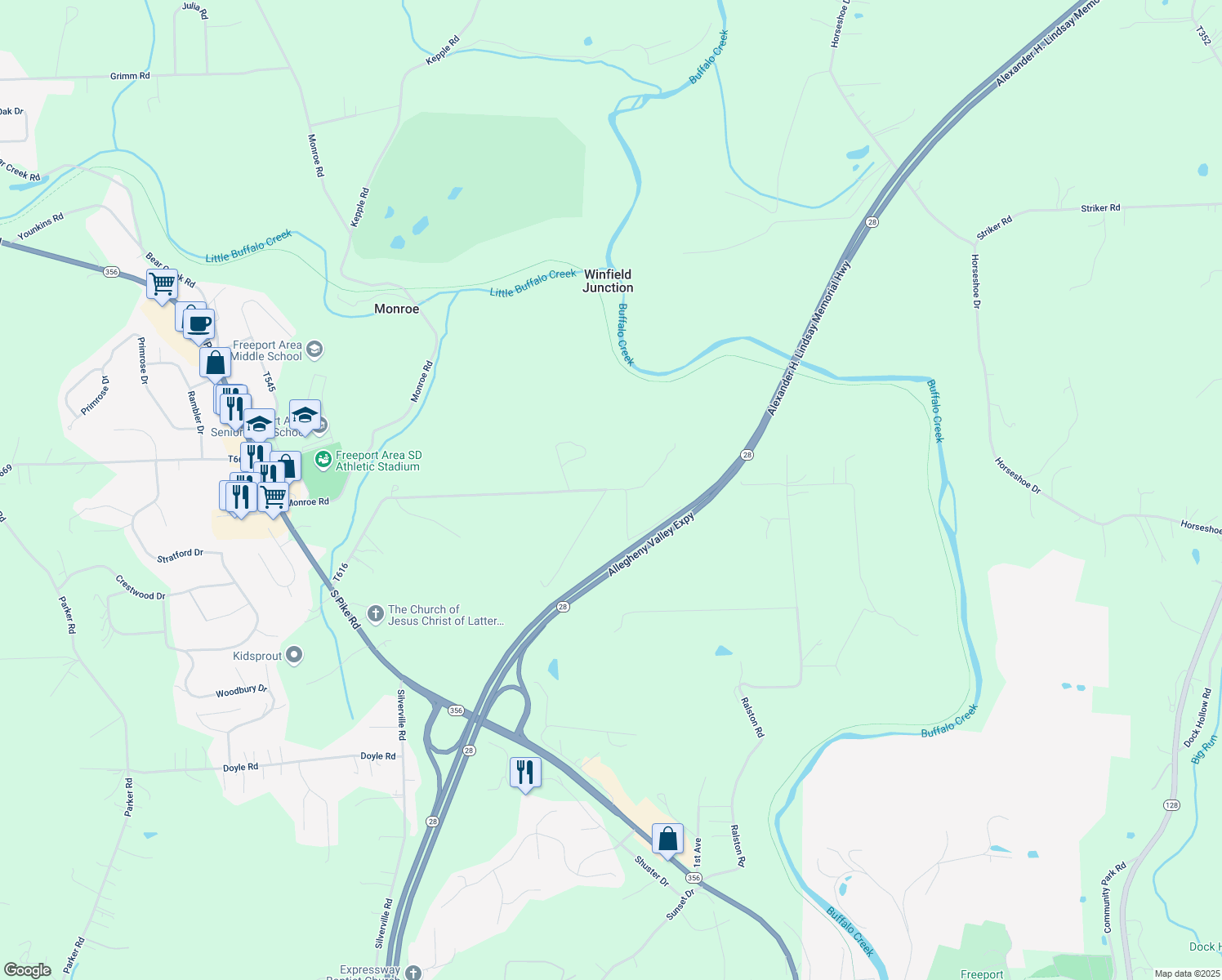 map of restaurants, bars, coffee shops, grocery stores, and more near 275 Harbison Road in Sarver
