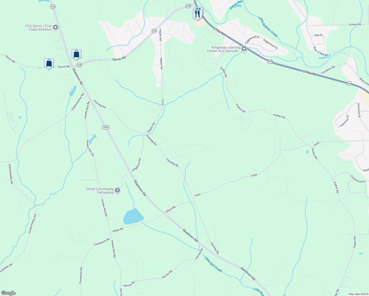 map of restaurants, bars, coffee shops, grocery stores, and more near 115 Orchard Drive in Sarver