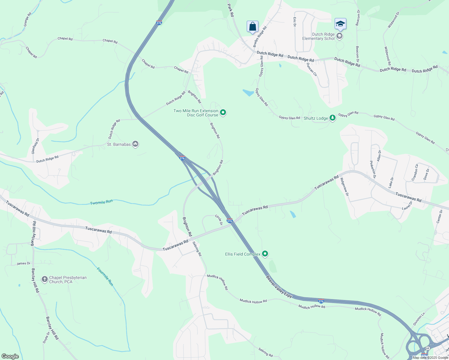 map of restaurants, bars, coffee shops, grocery stores, and more near 343 Cooper Drive in Beaver