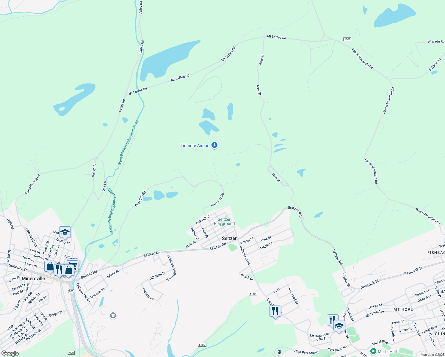 map of restaurants, bars, coffee shops, grocery stores, and more near 11 Holley Manor Drive in Pottsville