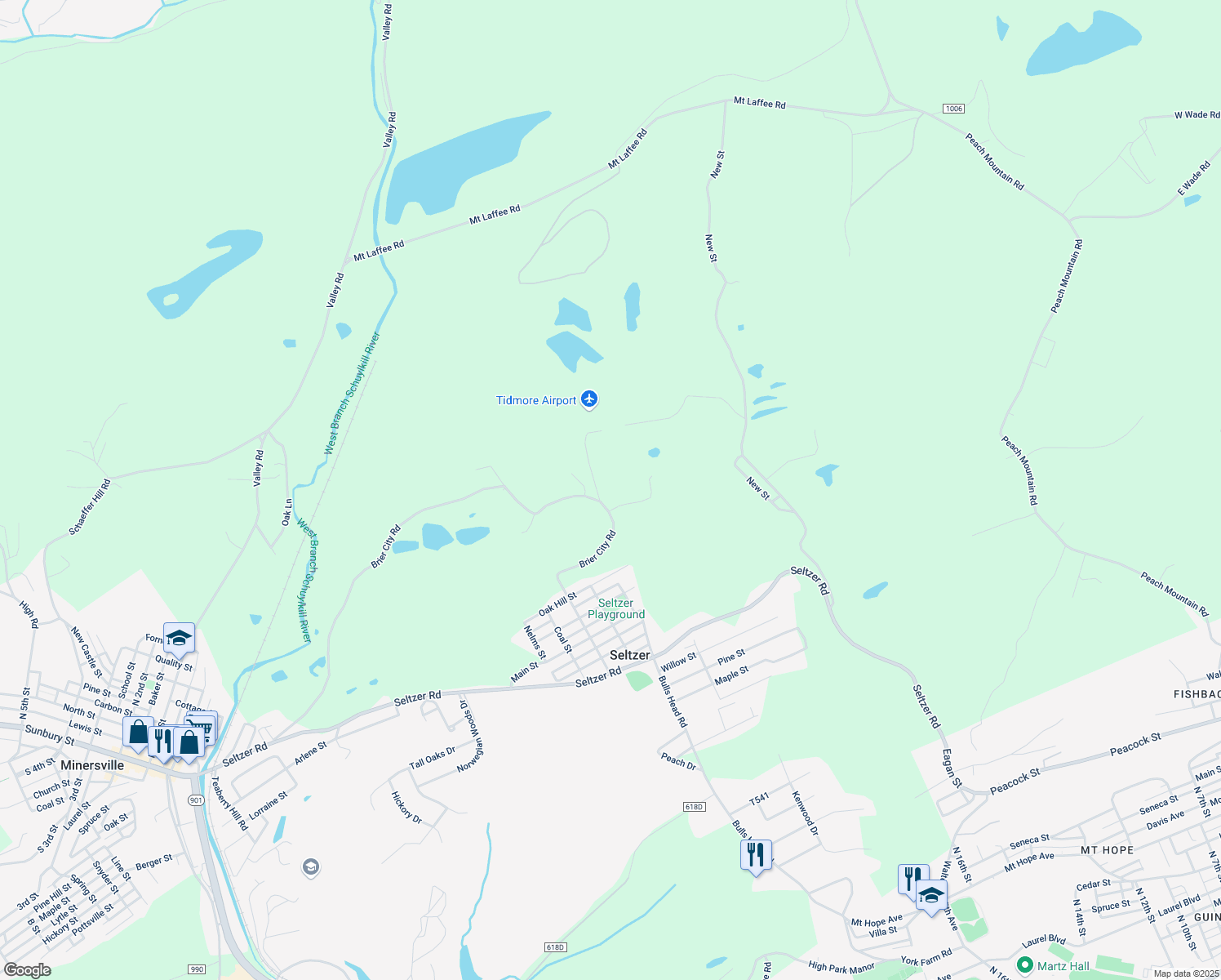 map of restaurants, bars, coffee shops, grocery stores, and more near 11 Holley Manor Drive in Pottsville