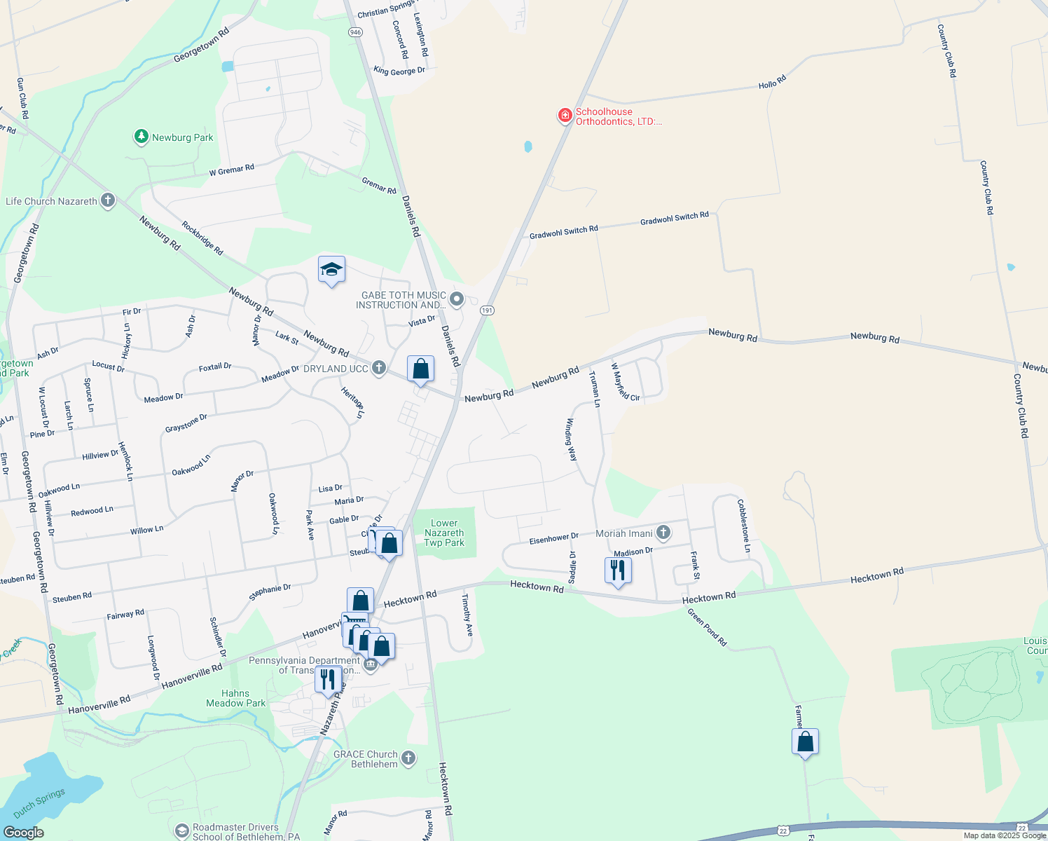 map of restaurants, bars, coffee shops, grocery stores, and more near 386 Hartman Rd in Bethlehem