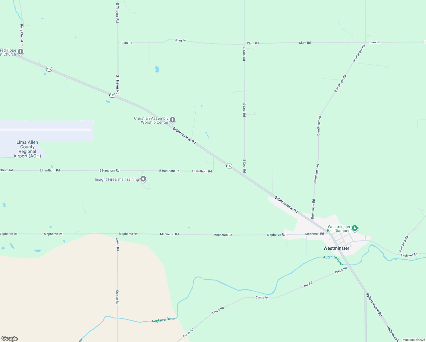 map of restaurants, bars, coffee shops, grocery stores, and more near 5549 E Hanthorn Rd in Lima