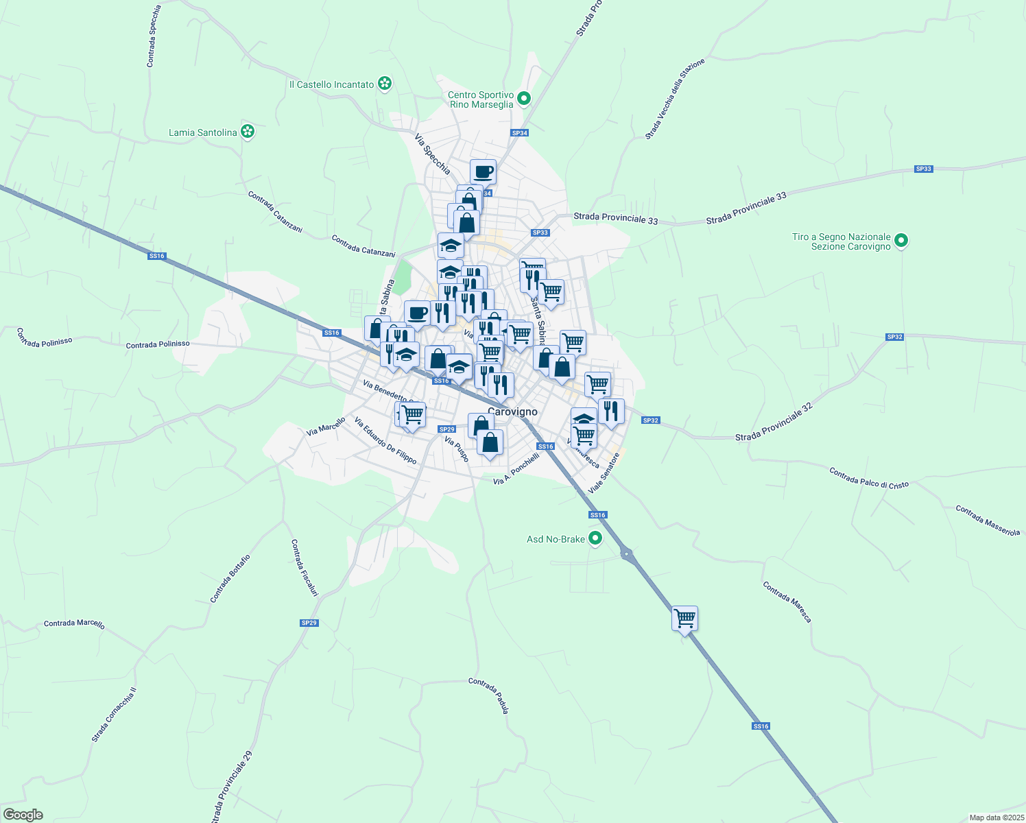 map of restaurants, bars, coffee shops, grocery stores, and more near in Carovigno