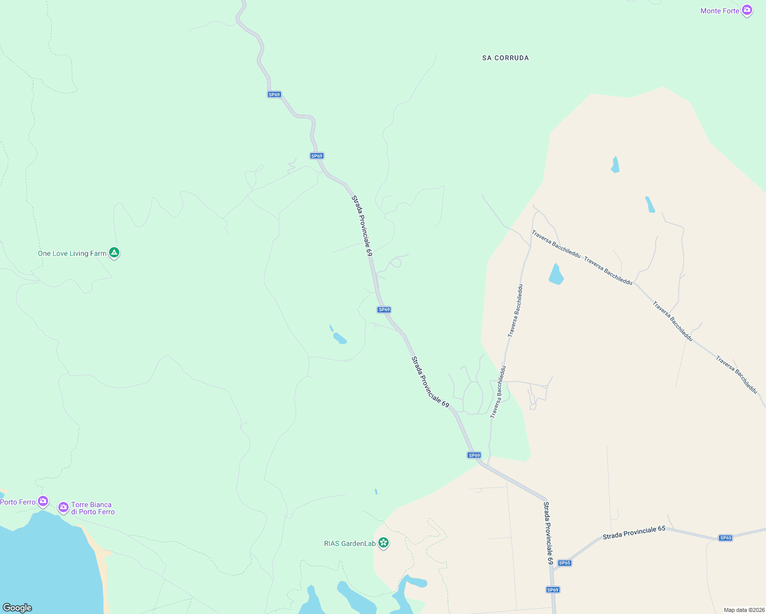 map of restaurants, bars, coffee shops, grocery stores, and more near Strada Provinciale 69 in Città metropolitana di Sassari