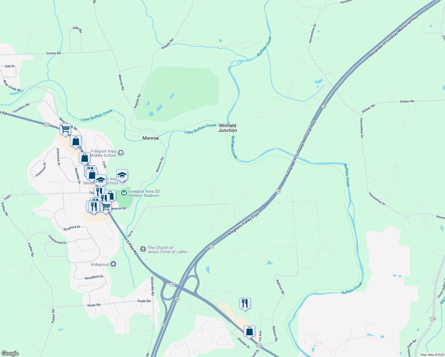 map of restaurants, bars, coffee shops, grocery stores, and more near 275 Harbison Road in Sarver