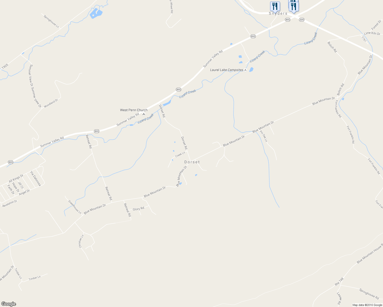 map of restaurants, bars, coffee shops, grocery stores, and more near 105 Dorset Road in New Ringgold