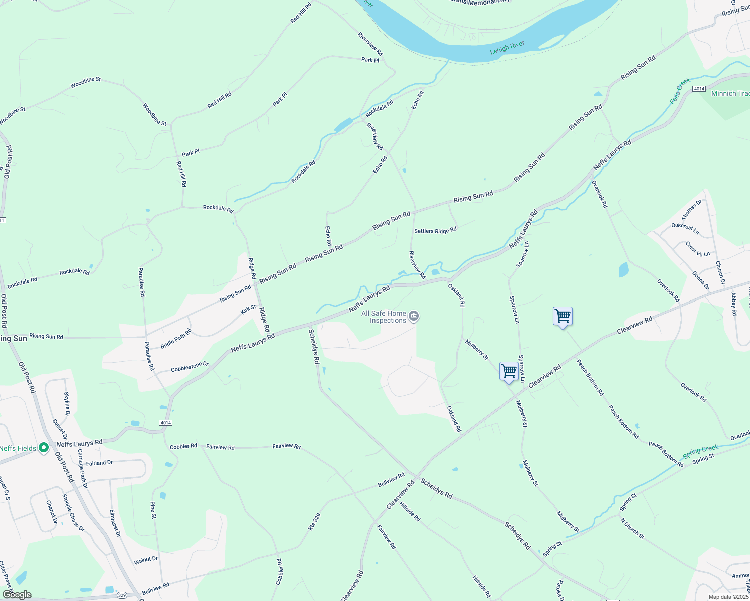 map of restaurants, bars, coffee shops, grocery stores, and more near 2190 Neffs Laurys Road in Slatington