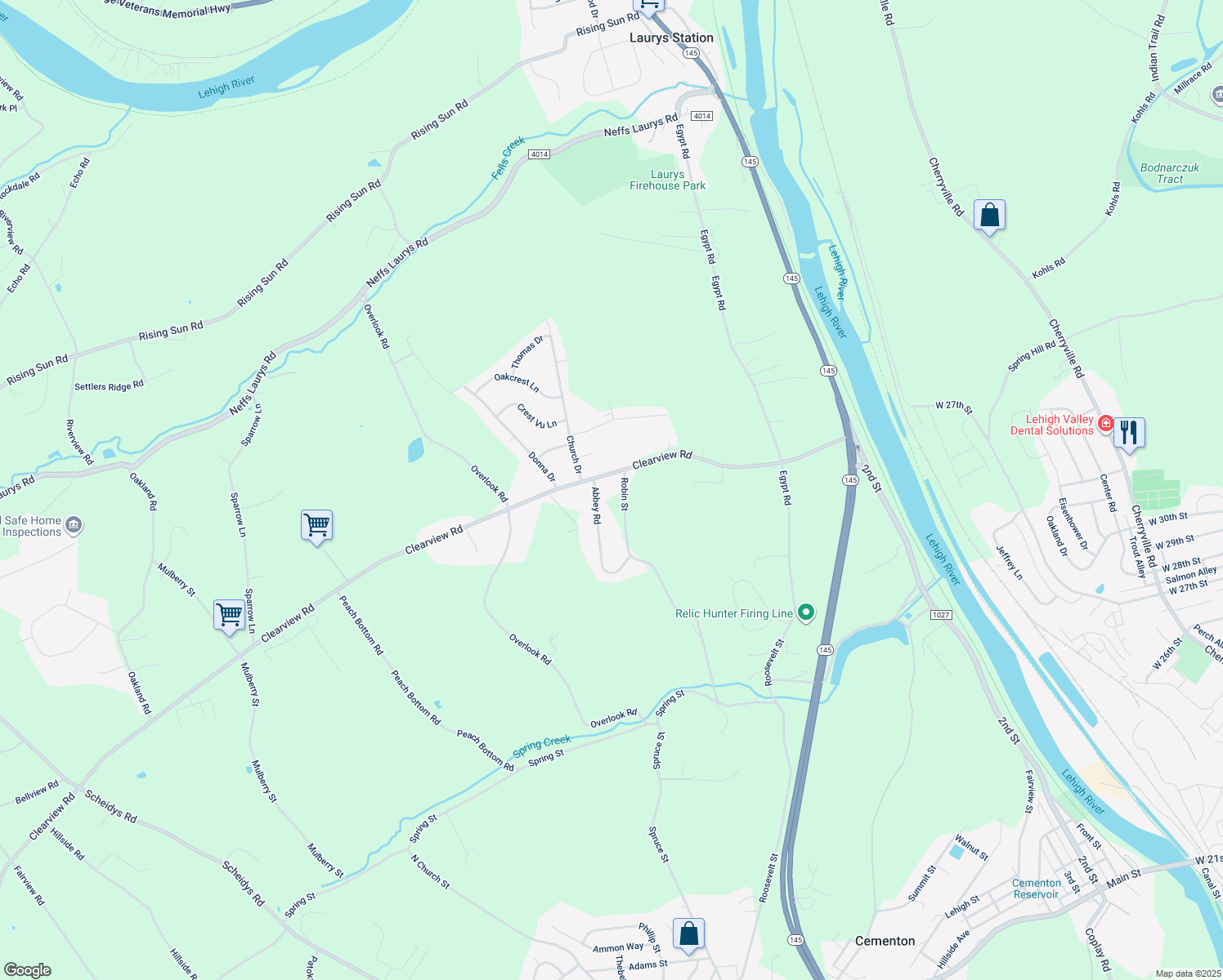 map of restaurants, bars, coffee shops, grocery stores, and more near 4991 Abbey Road in Coplay