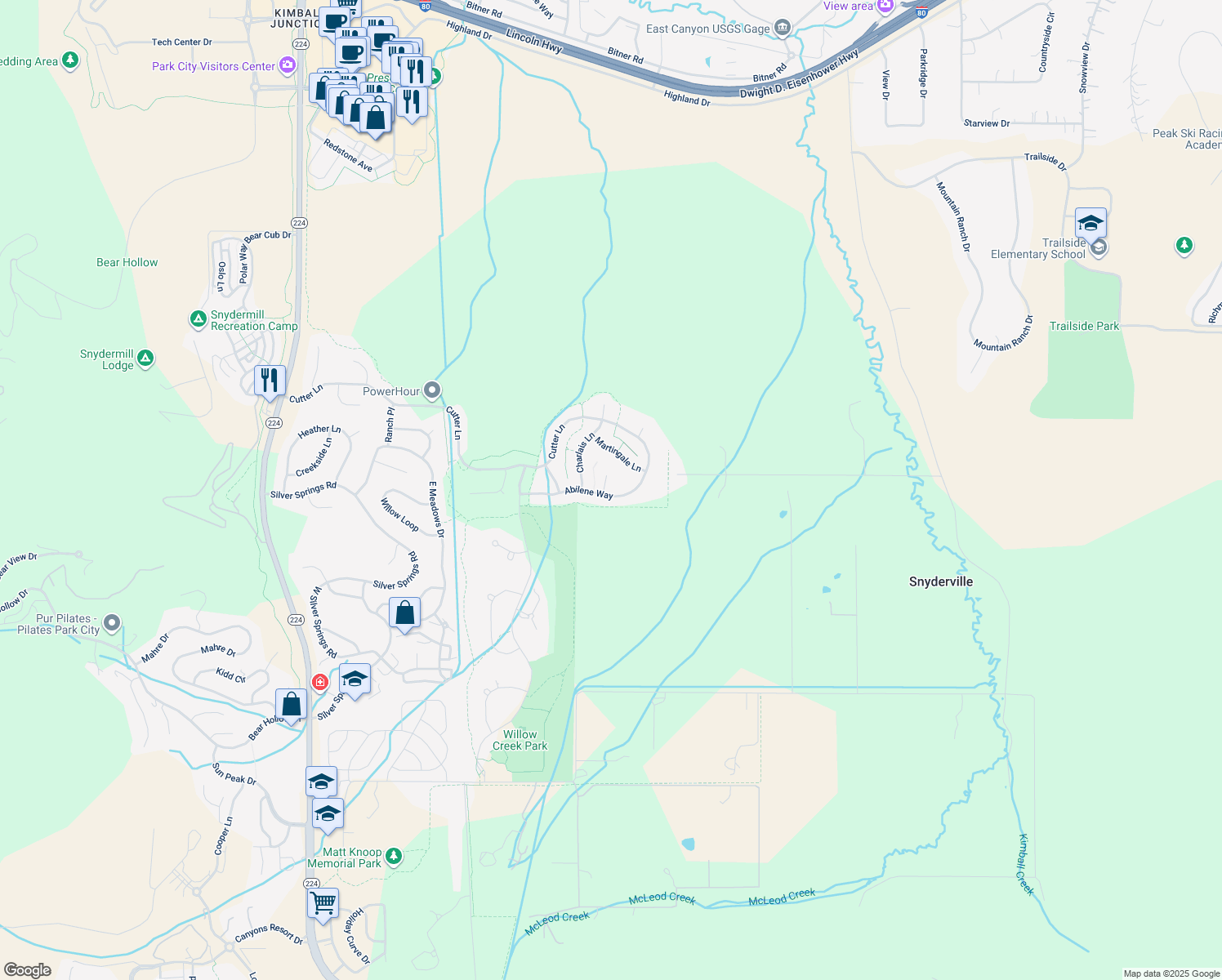 map of restaurants, bars, coffee shops, grocery stores, and more near 5150 Haystack Court in Park City