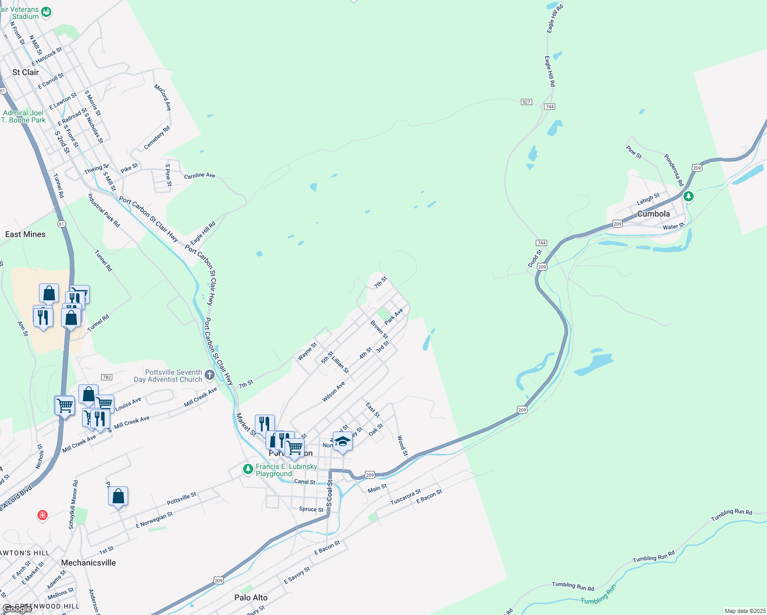 map of restaurants, bars, coffee shops, grocery stores, and more near 809 5th St in Port Carbon