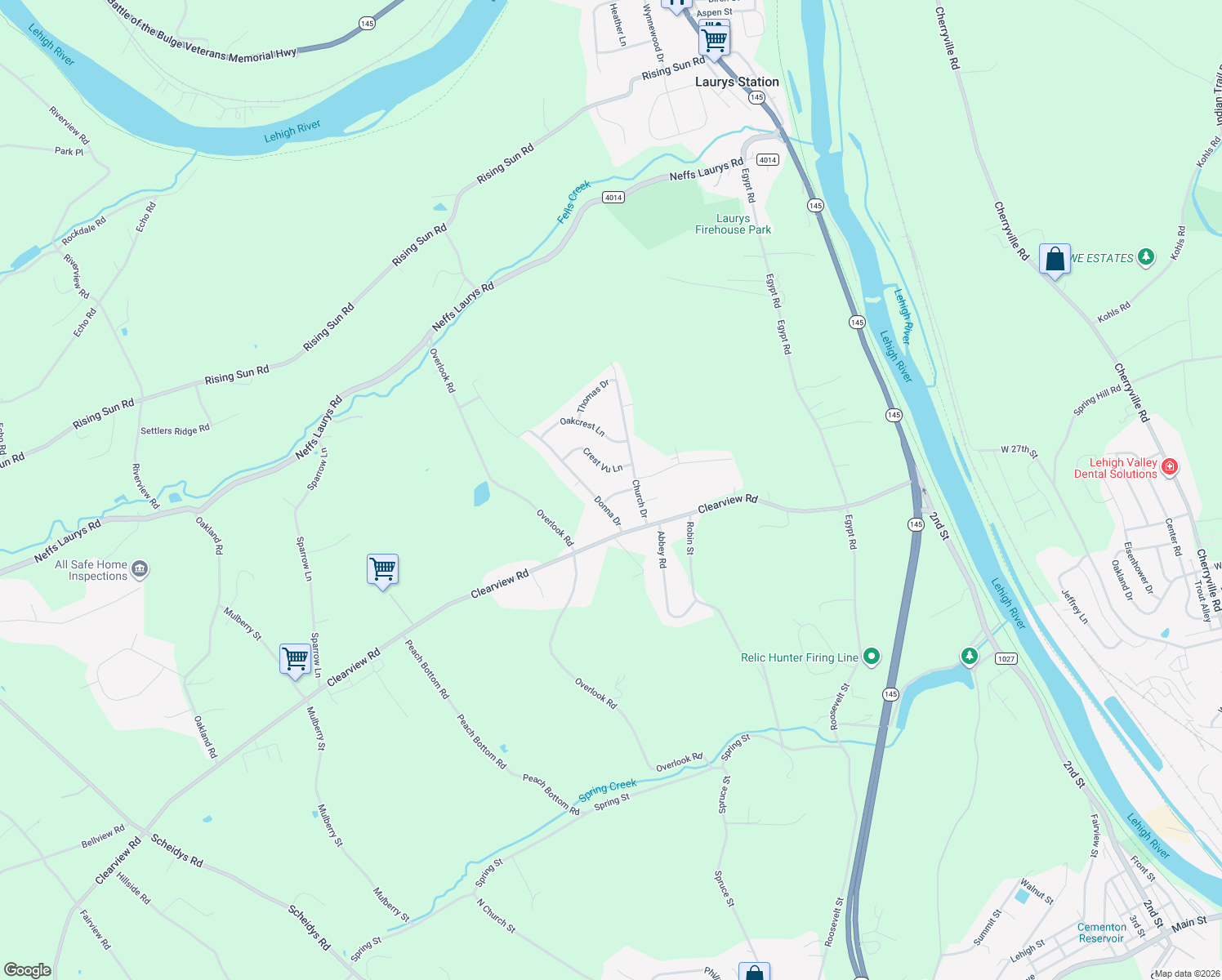 map of restaurants, bars, coffee shops, grocery stores, and more near 1409 Michael Lane in Coplay