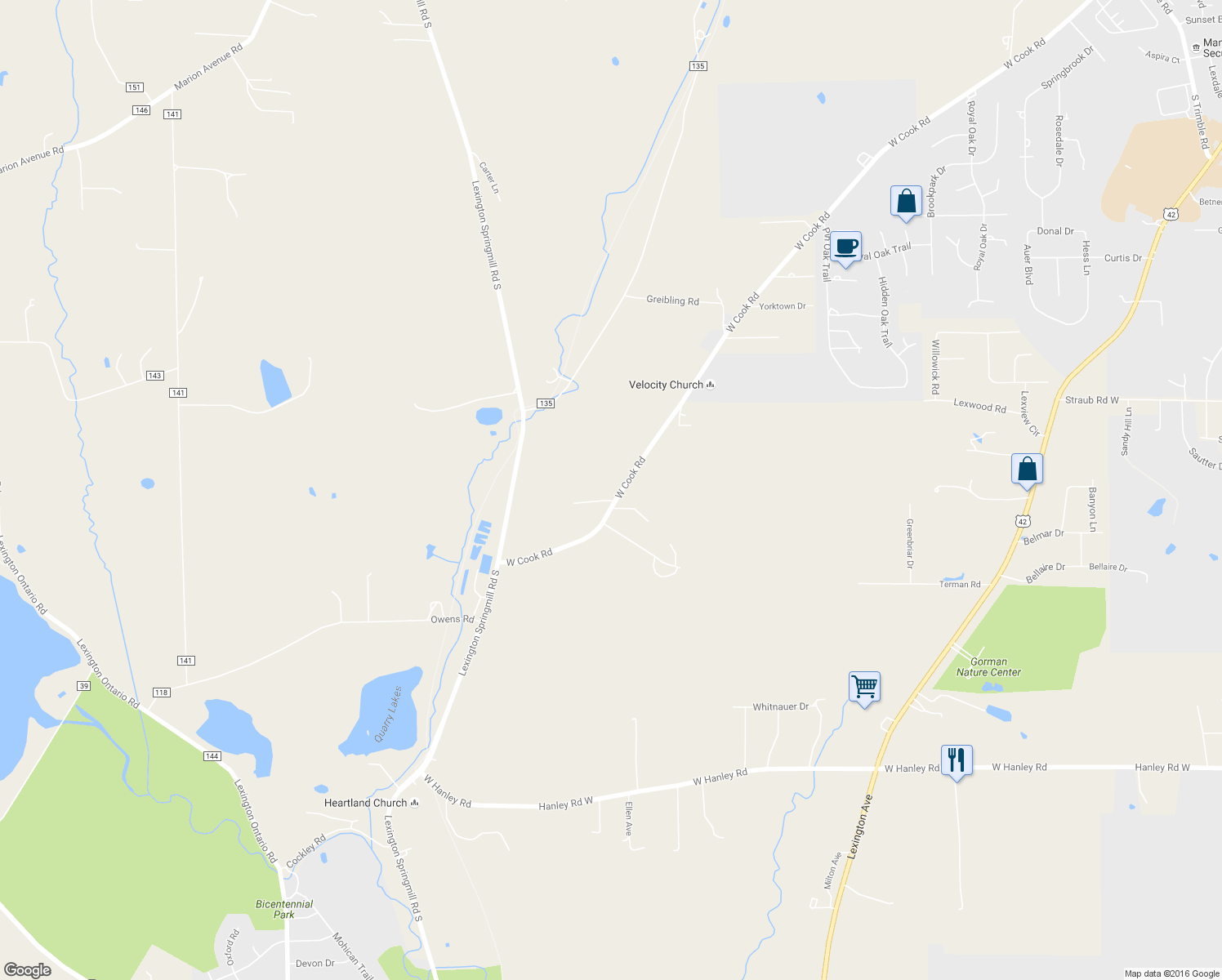 map of restaurants, bars, coffee shops, grocery stores, and more near 2058 West Cook Road in Mansfield