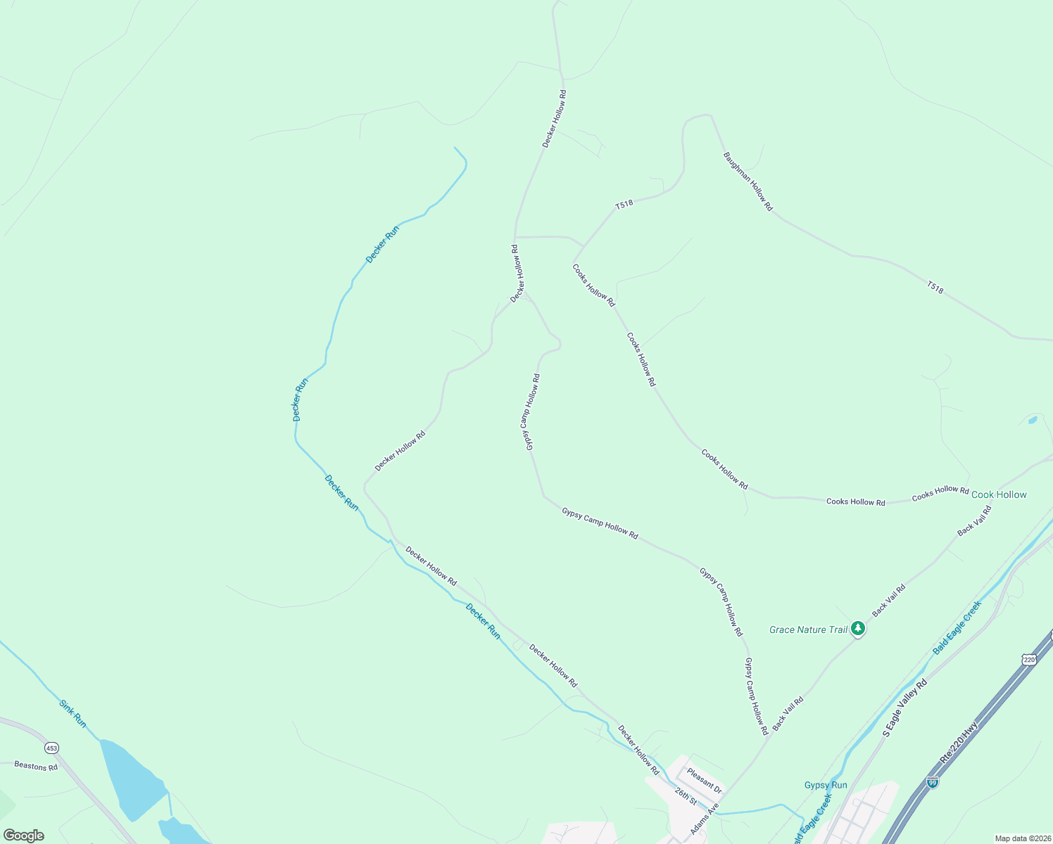map of restaurants, bars, coffee shops, grocery stores, and more near Gypsy Camp Hollow Road in Tyrone