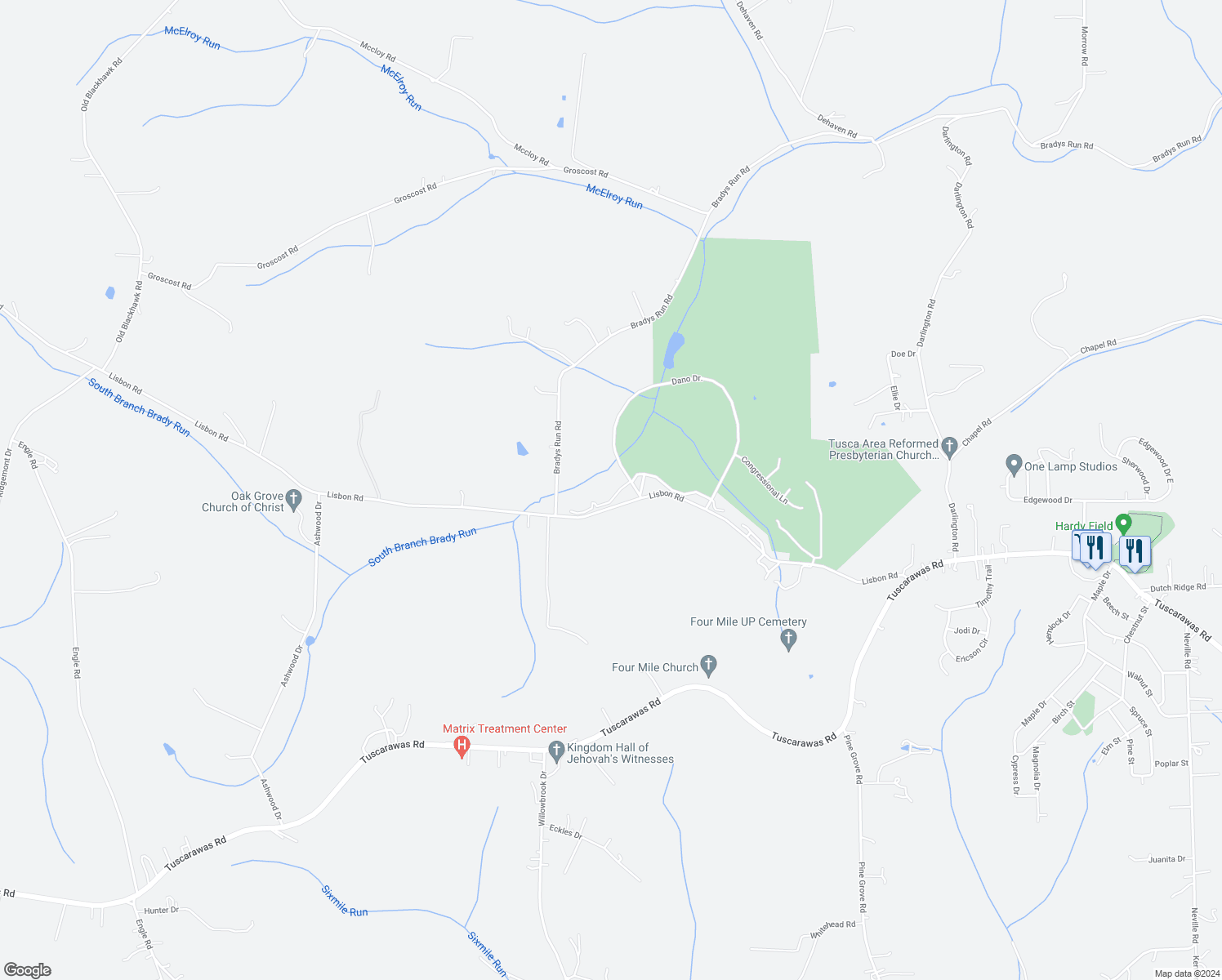 map of restaurants, bars, coffee shops, grocery stores, and more near 115 Dano Drive in Beaver