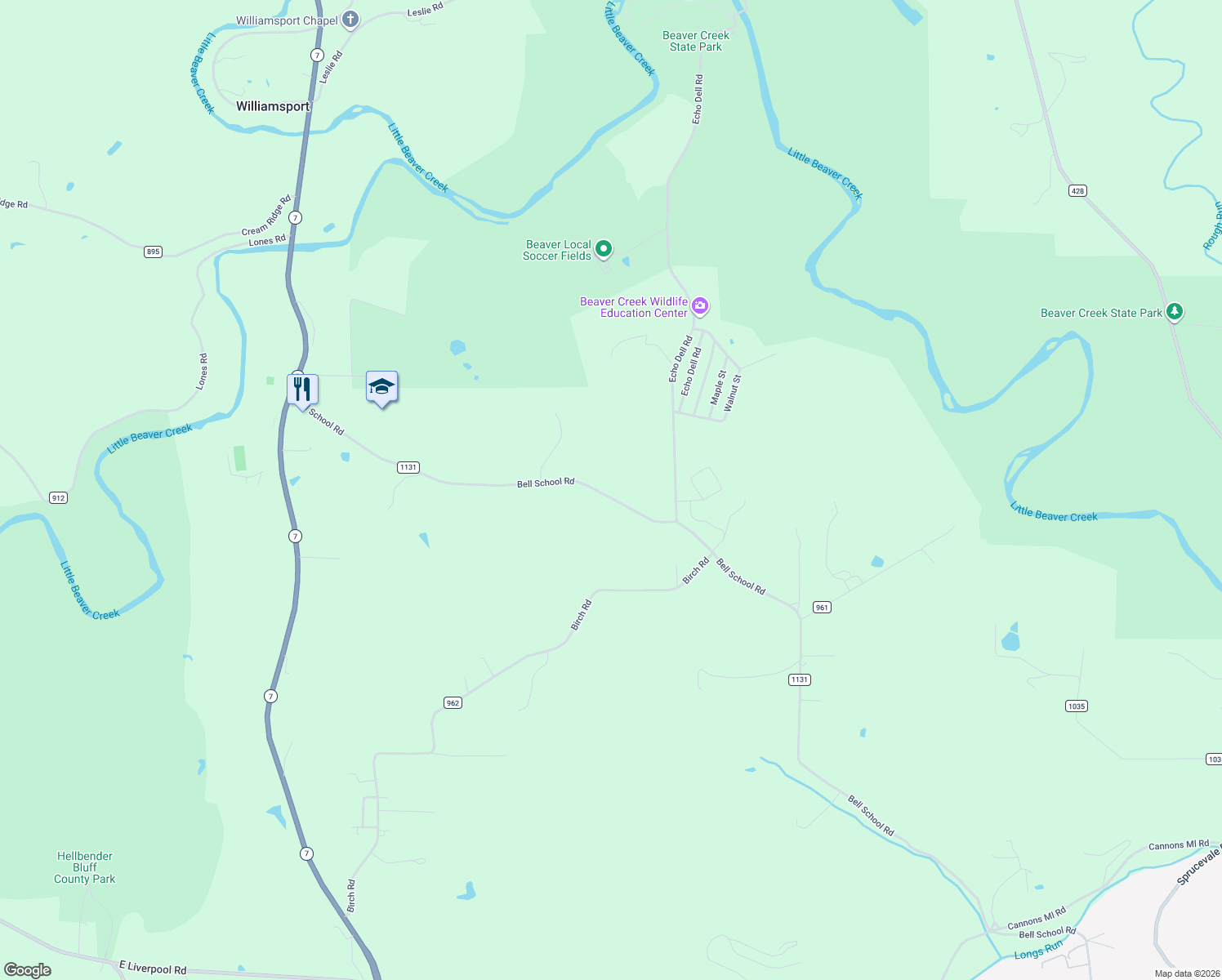 map of restaurants, bars, coffee shops, grocery stores, and more near 46774 Bell School Road in East Liverpool