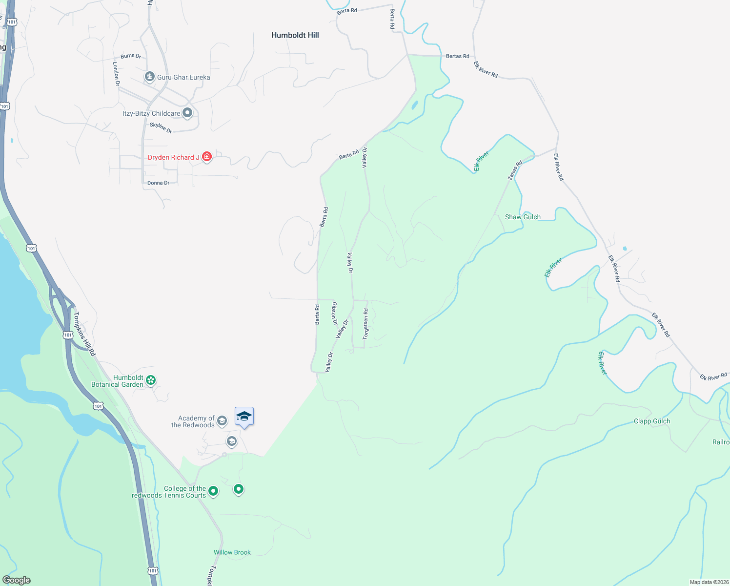 map of restaurants, bars, coffee shops, grocery stores, and more near 1145 Greenpoint Road in Eureka
