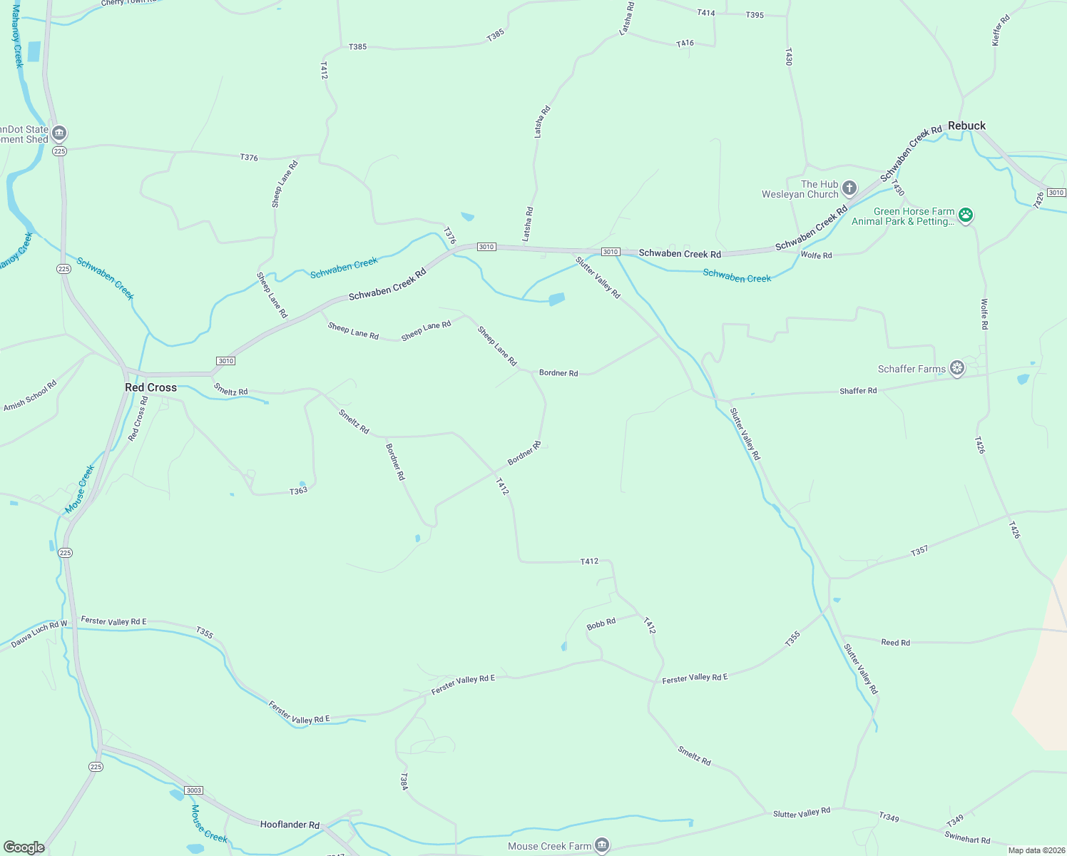 map of restaurants, bars, coffee shops, grocery stores, and more near Bordner Road in Dornsife