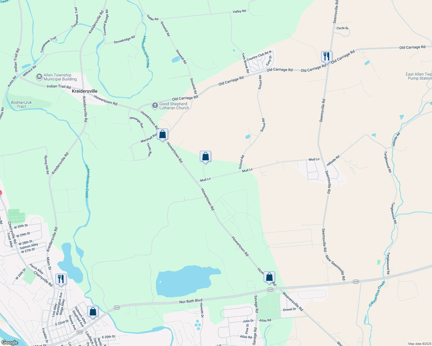 map of restaurants, bars, coffee shops, grocery stores, and more near 836 Mud Lane in Northampton